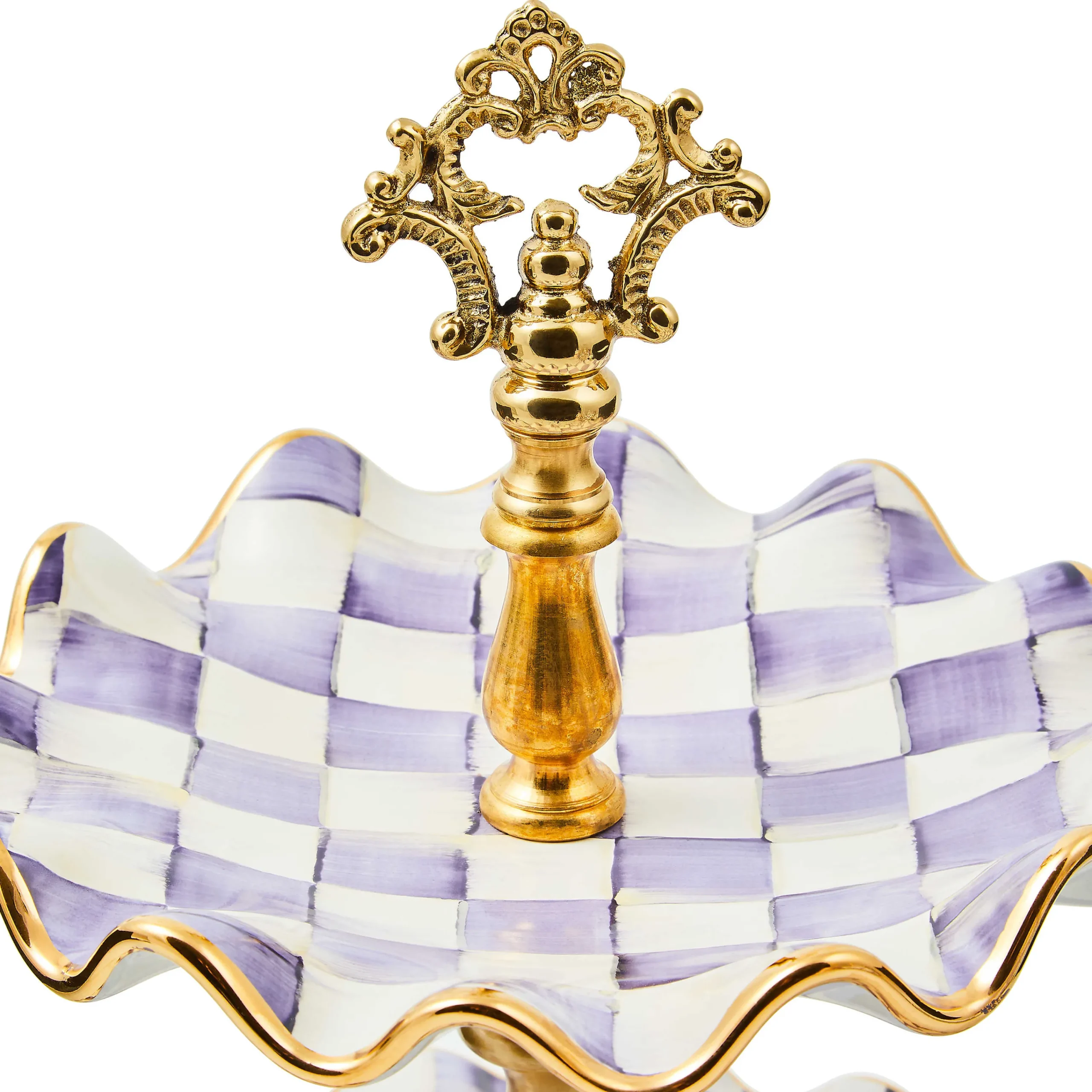 MacKenzie-Childs Plum Check Ceramic Two Tier Sweet Stand| Fall Entertaining|Serveware
