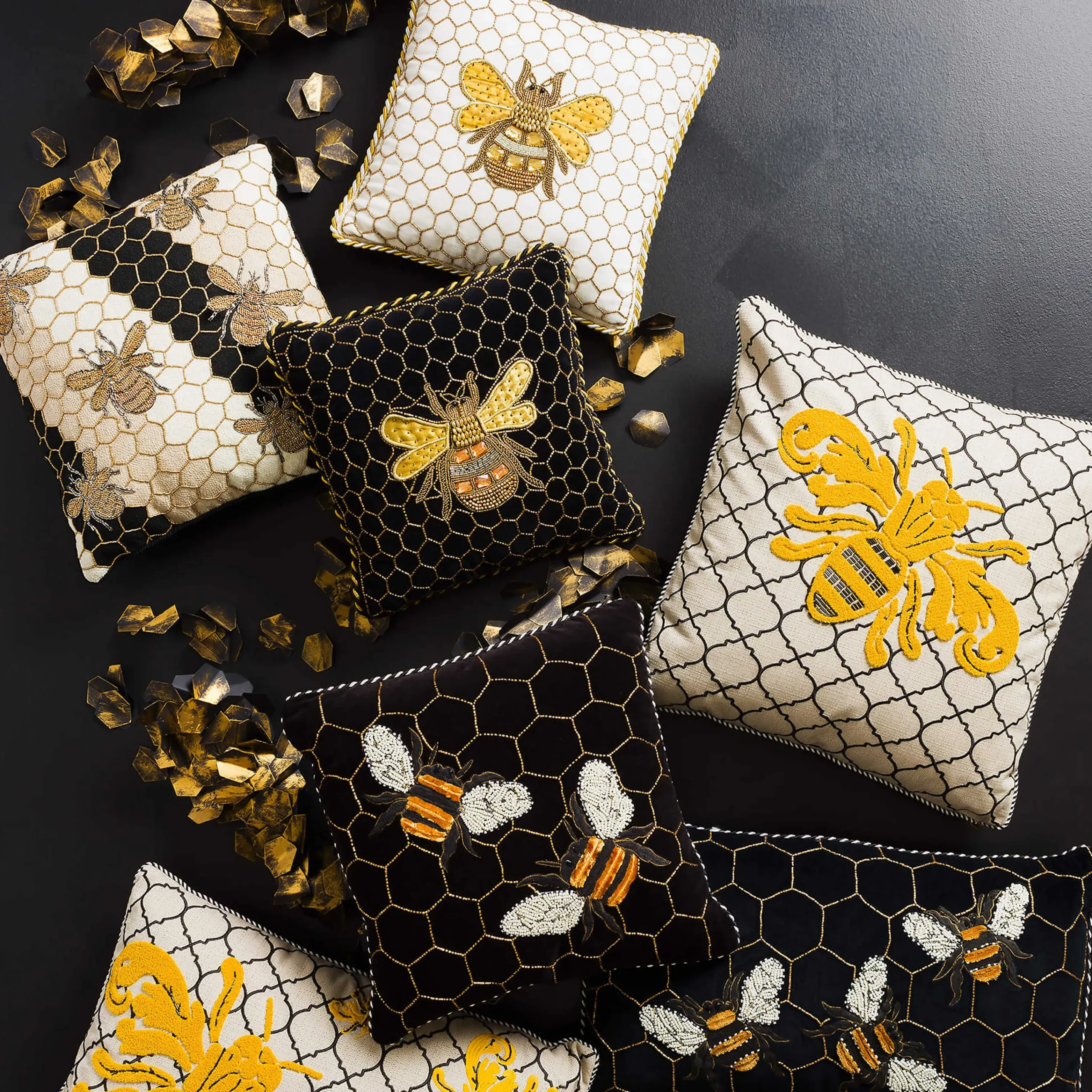 MacKenzie-Childs Queen Bee Black Throw Pillow| Pillows, Throws, & Cushions
