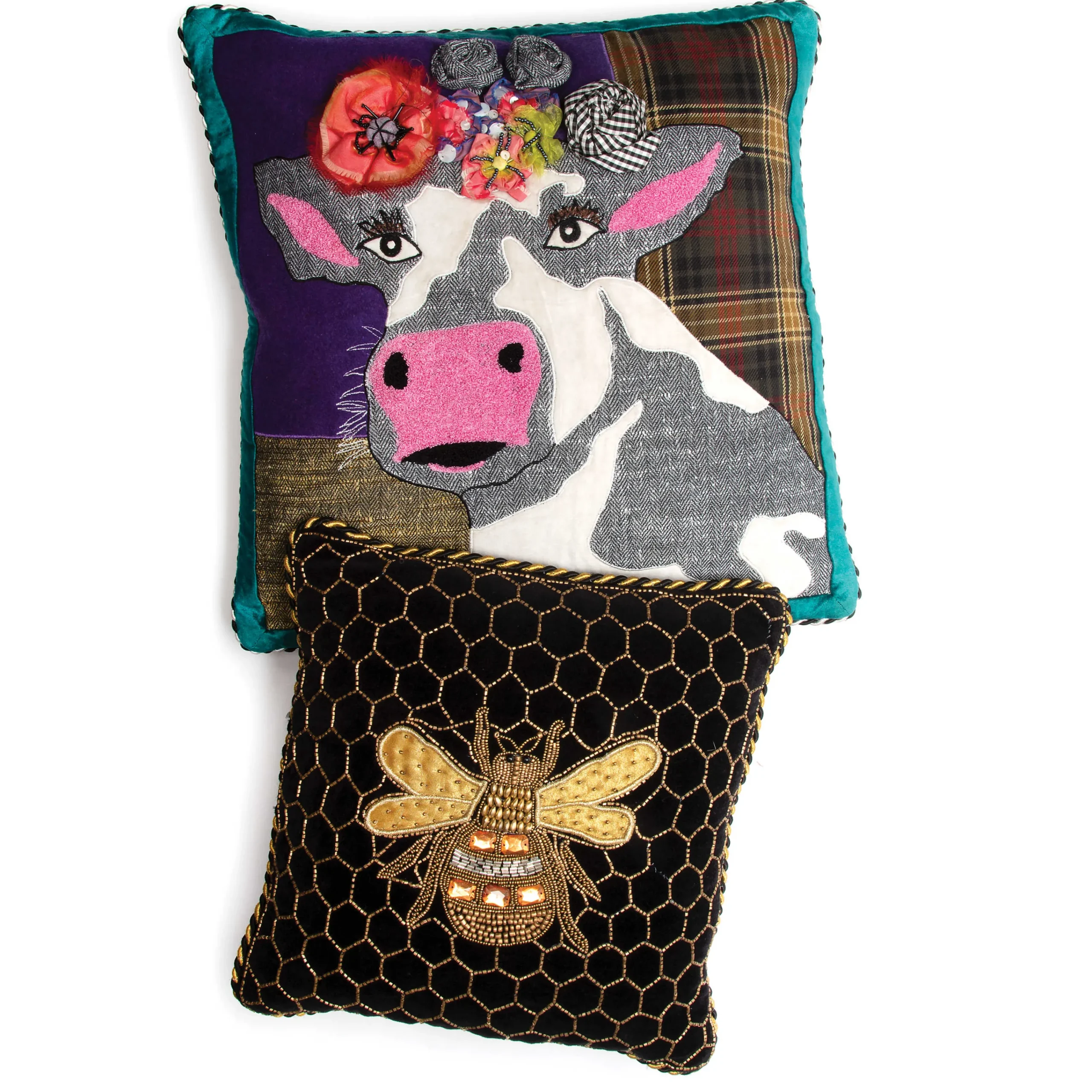 MacKenzie-Childs Queen Bee Black Throw Pillow| Pillows, Throws, & Cushions