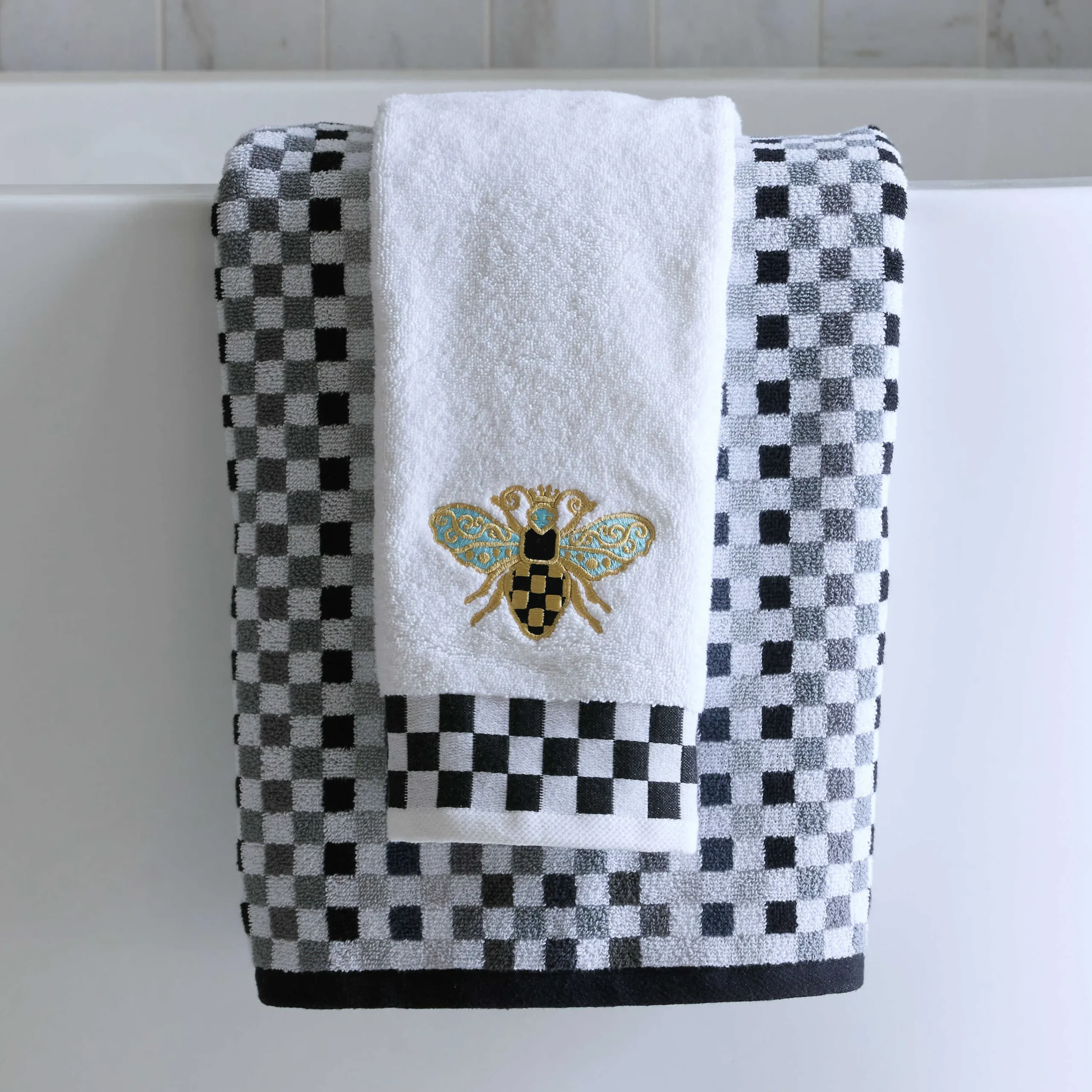 MacKenzie-Childs Queen Bee Check Hand Towel| Bath & Bath Accessories