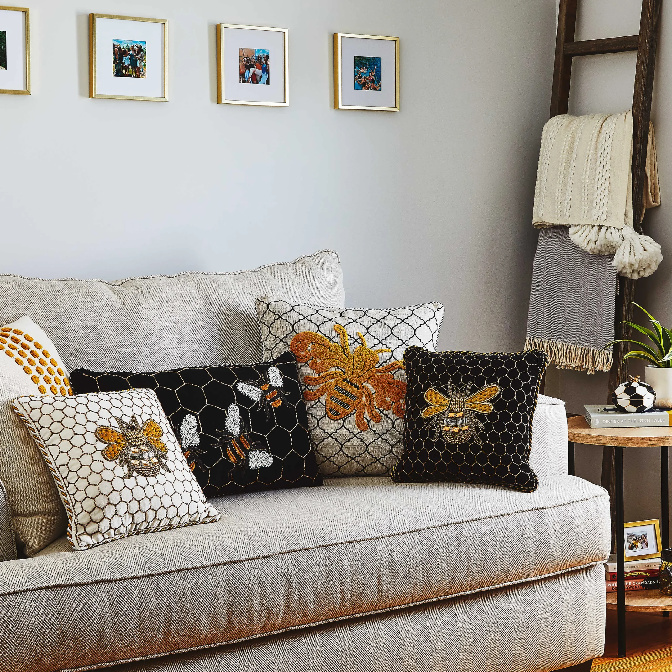 MacKenzie-Childs Queen Bee Ivory Throw Pillow| Spring|Pillows, Throws, & Cushions