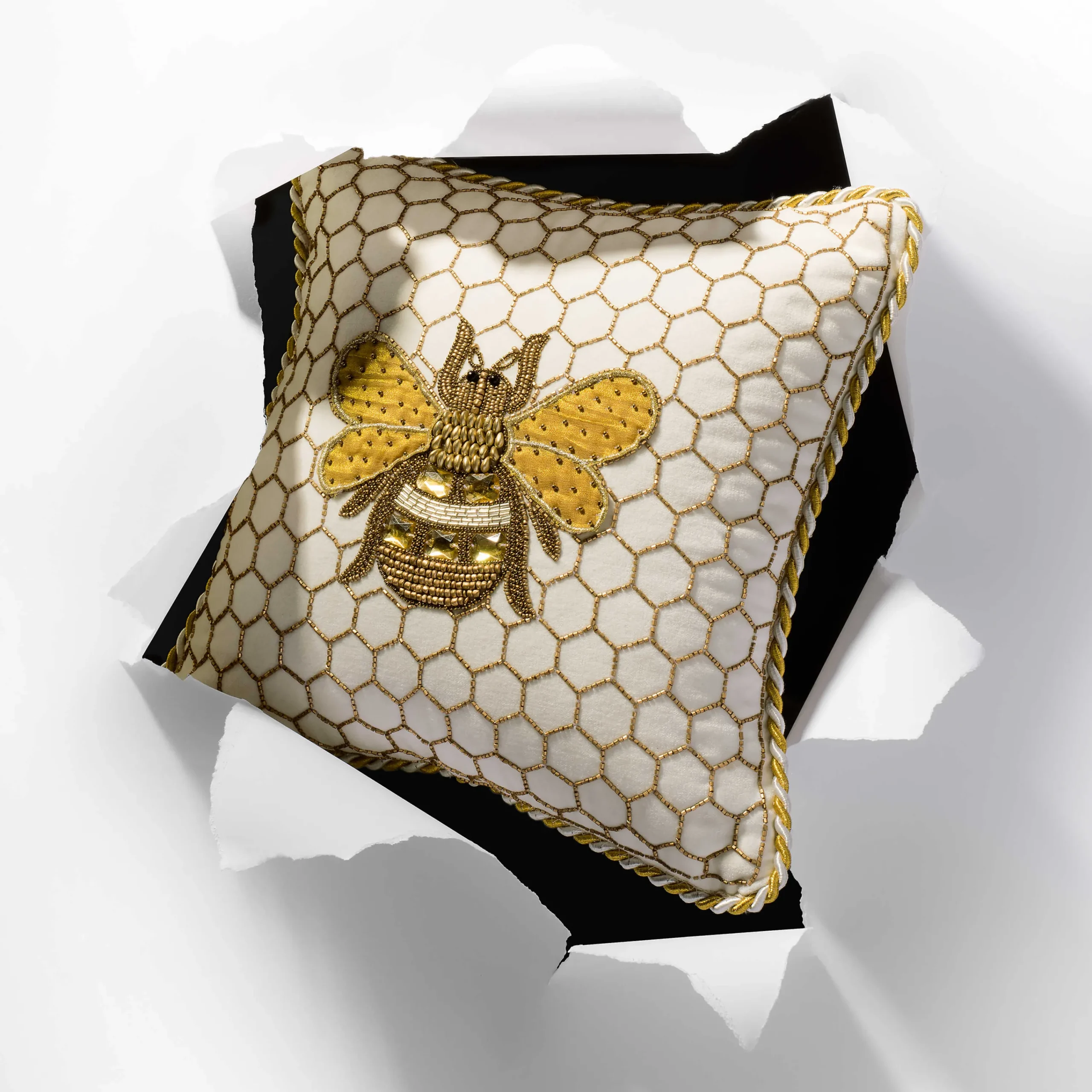 MacKenzie-Childs Queen Bee Ivory Throw Pillow| Spring|Pillows, Throws, & Cushions