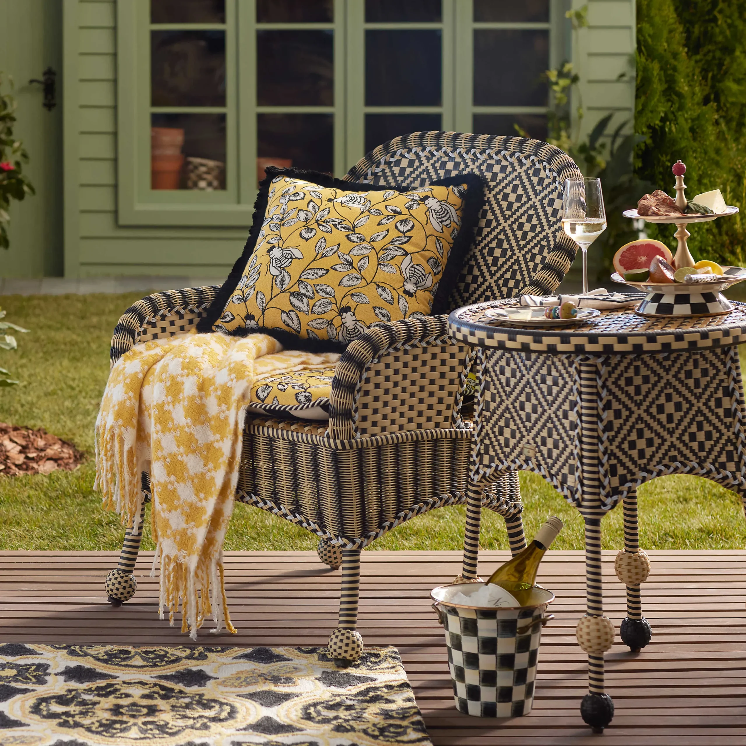 MacKenzie-Childs Queen Bee Outdoor Throw Pillow| Pillows, Throws, & Cushions|Outdoor