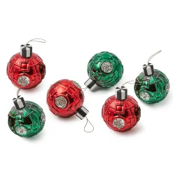 MacKenzie-Childs Red  Green Metallic Glass Ball Ornaments, Set of 6| Holiday