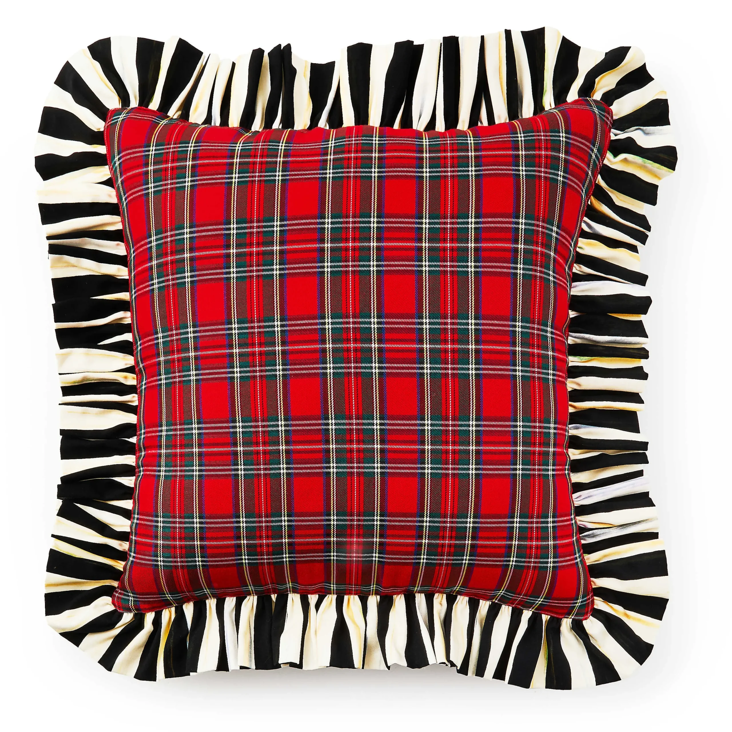 MacKenzie-Childs Red Tartan Stripe Ruffle Throw Pillow| Pillows, Throws, & Cushions