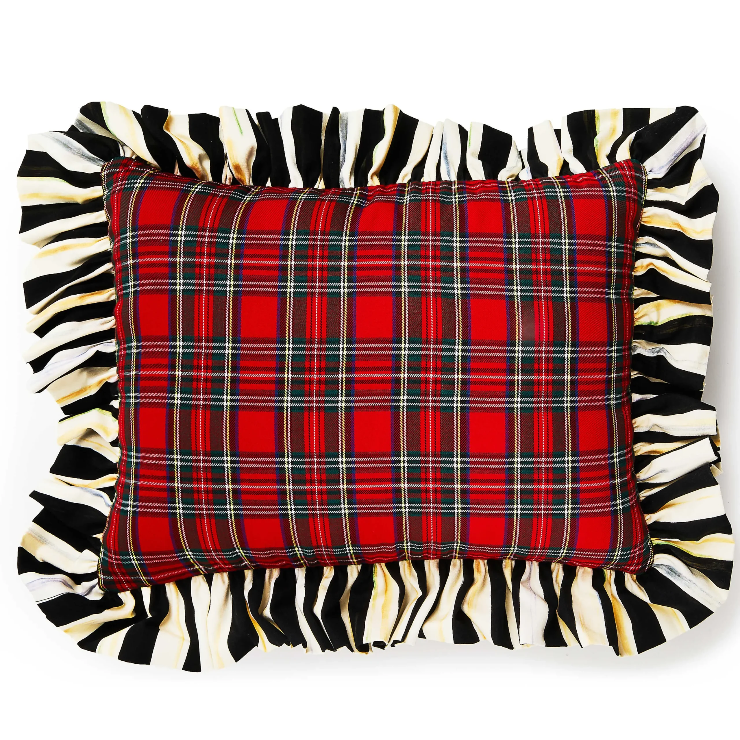 MacKenzie-Childs Red Tartan Stripe Ruffle Lumbar Pillow| Pillows, Throws, & Cushions