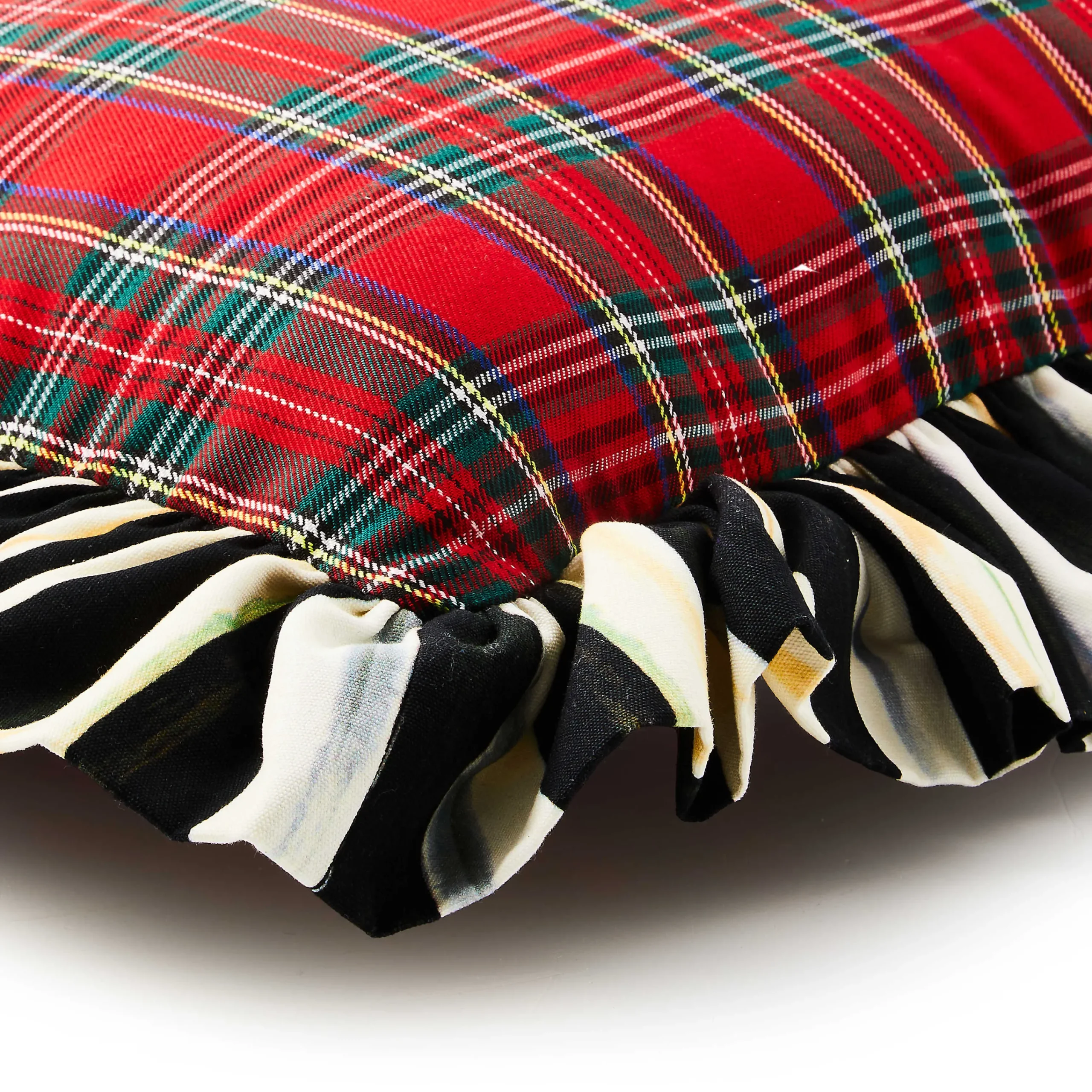 MacKenzie-Childs Red Tartan Stripe Ruffle Lumbar Pillow| Pillows, Throws, & Cushions