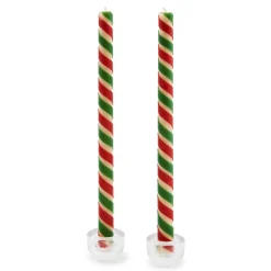 MacKenzie-Childs Ribbon Red  Green Dinner Candles, Set of 2| Candles & Fragrances|Table Accessories