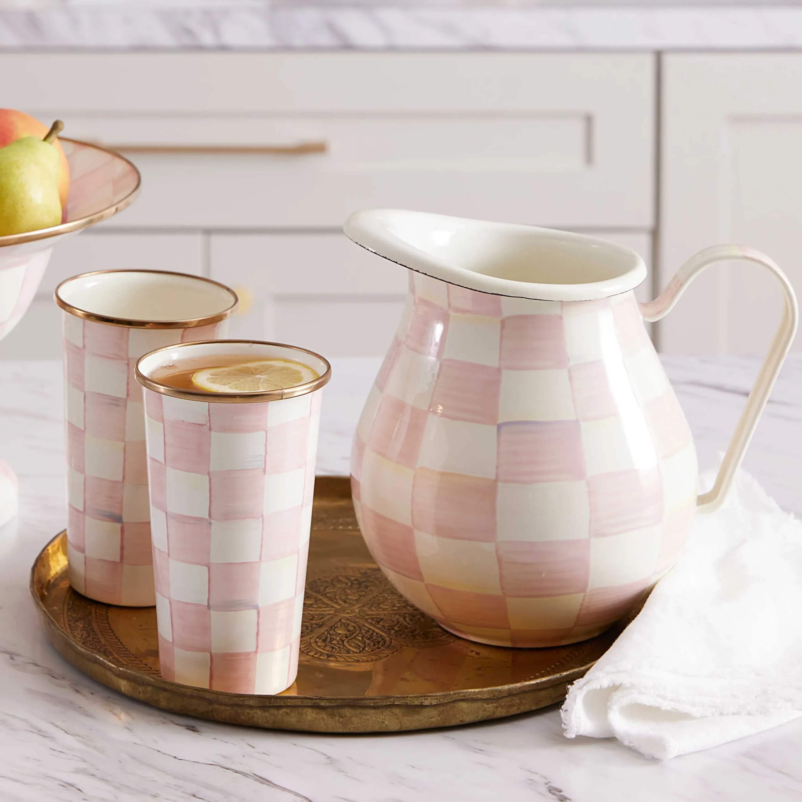 MacKenzie-Childs Rosy Check 20 Ounce Tumbler| Fall Entertaining|Drinkware