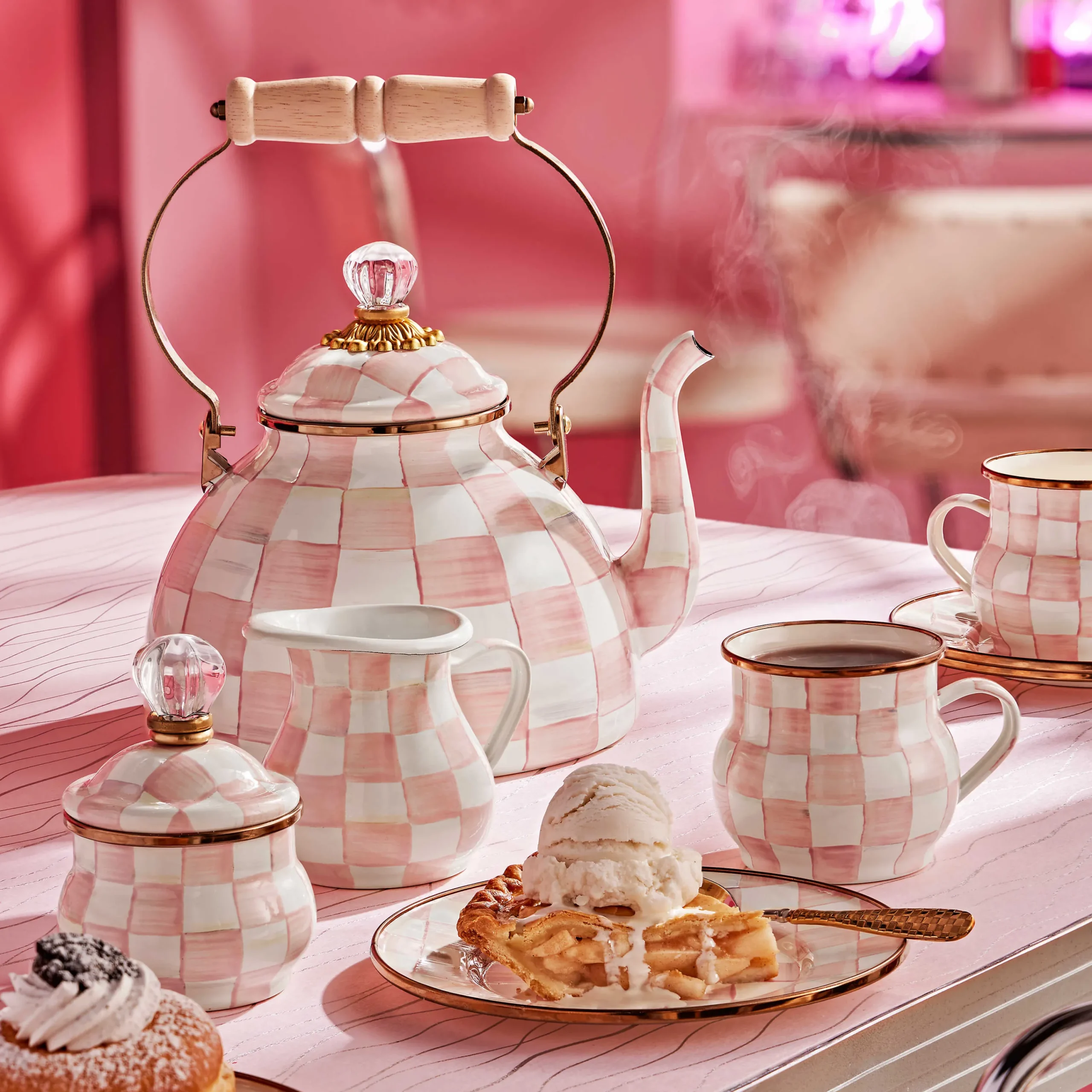 MacKenzie-Childs Rosy Check 3 Quart Tea Kettle| Easter|Spring