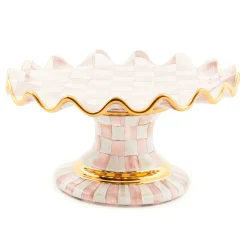 MacKenzie-Childs Rosy Check Ceramic Fluted Cake Stand| Fall Entertaining|Serveware