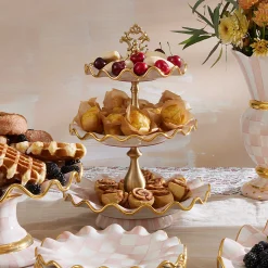 MacKenzie-Childs Rosy Check Ceramic Three Tier Sweet Stand| Fall Entertaining|Serveware
