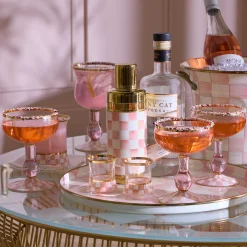 MacKenzie-Childs Rosy Check Coupe Glass| Easter|Spring