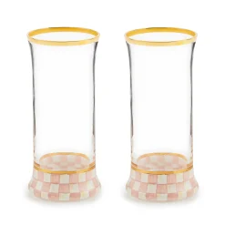 MacKenzie-Childs Rosy Check Highball Glass, Set of 2| Spring|Drinkware
