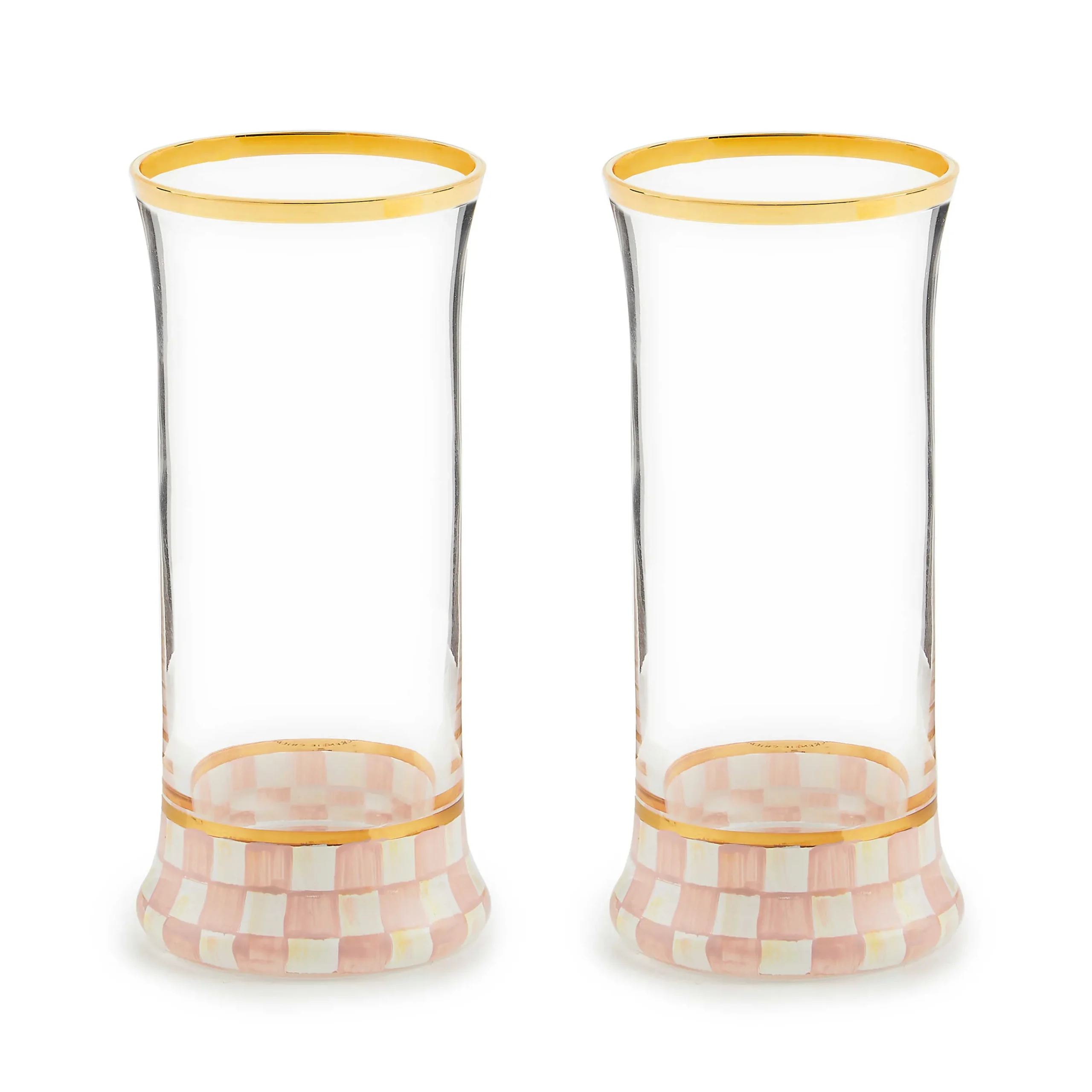 MacKenzie-Childs Rosy Check Highball Glass, Set of 2| Spring|Drinkware
