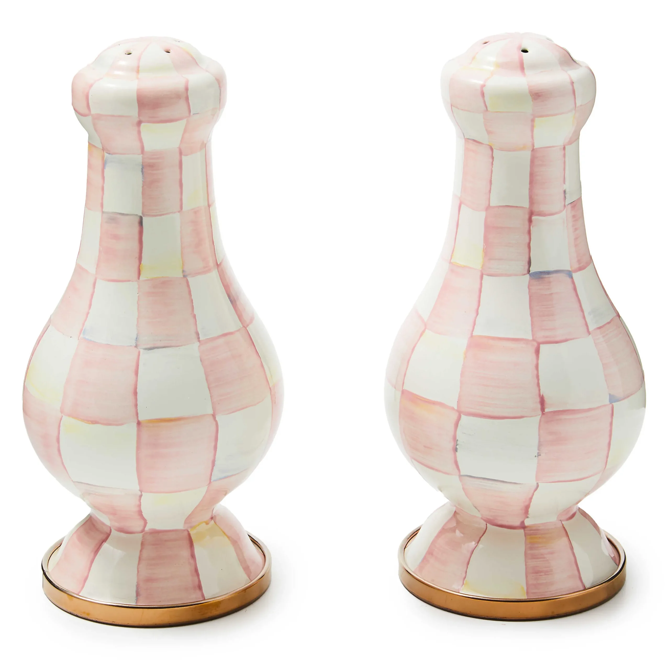 MacKenzie-Childs Rosy Check Large Salt Pepper Shakers| Fall Entertaining|Table Accessories