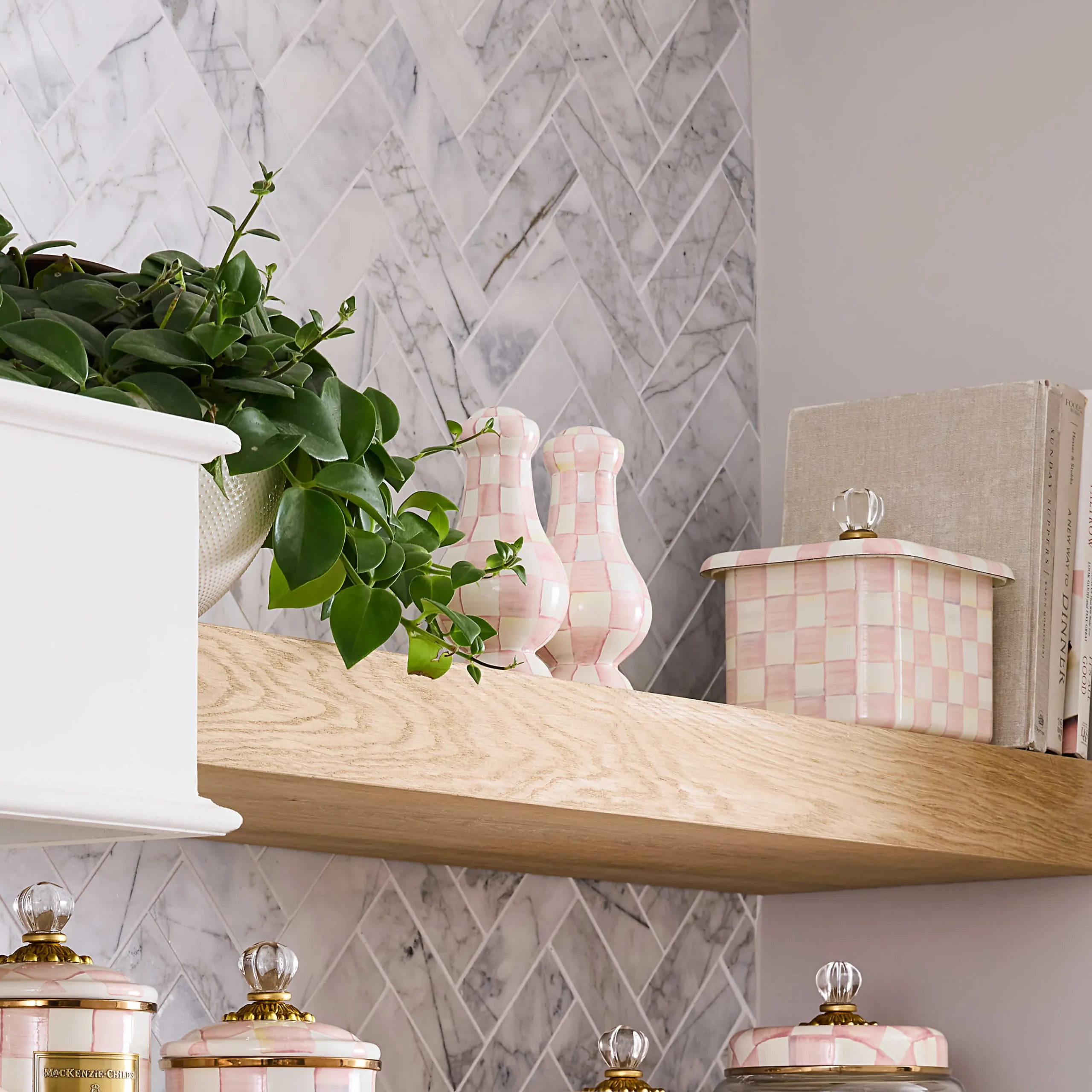 MacKenzie-Childs Rosy Check Large Salt Pepper Shakers| Fall Entertaining|Table Accessories
