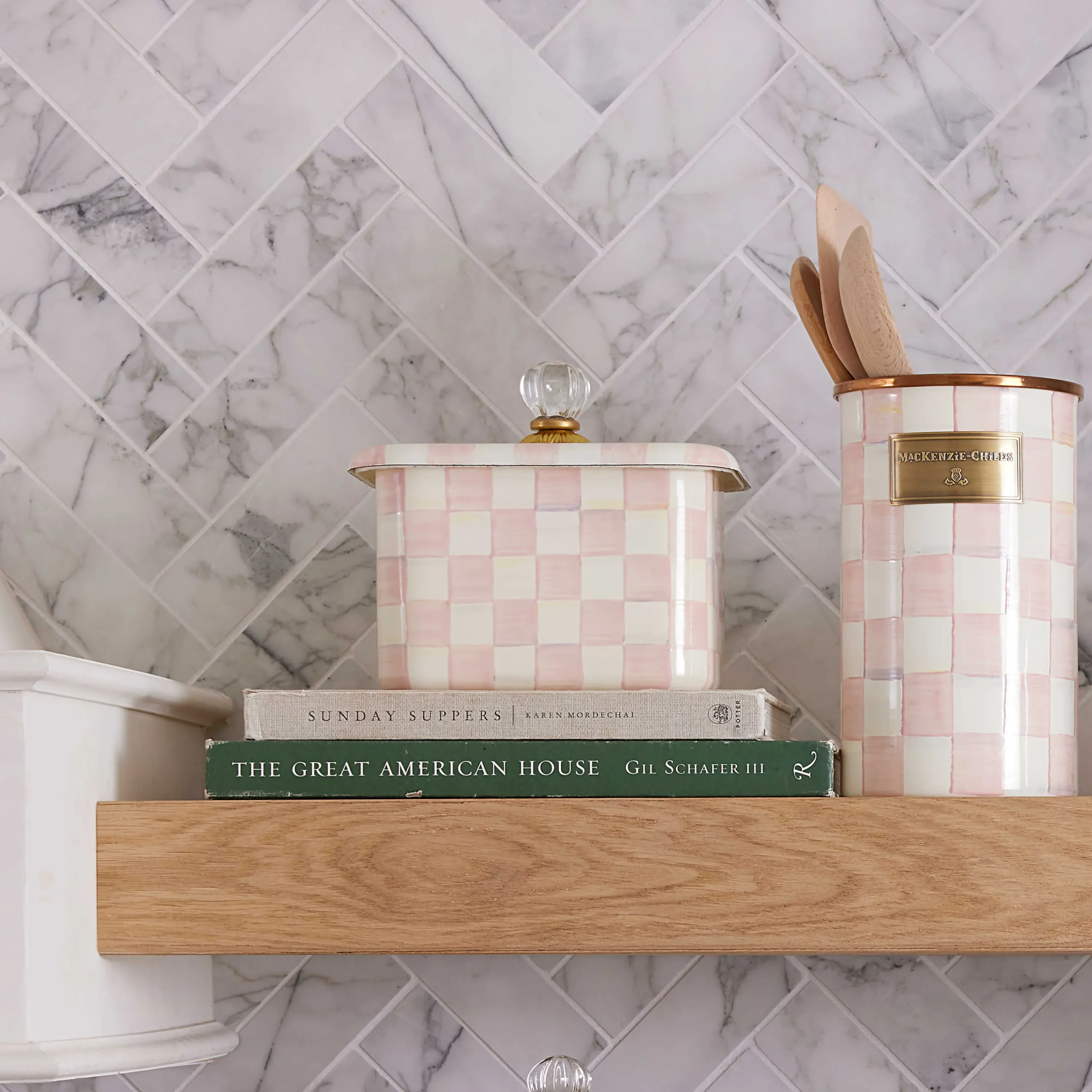 MacKenzie-Childs Rosy Check Recipe Box| Kitchen Storage & Organization