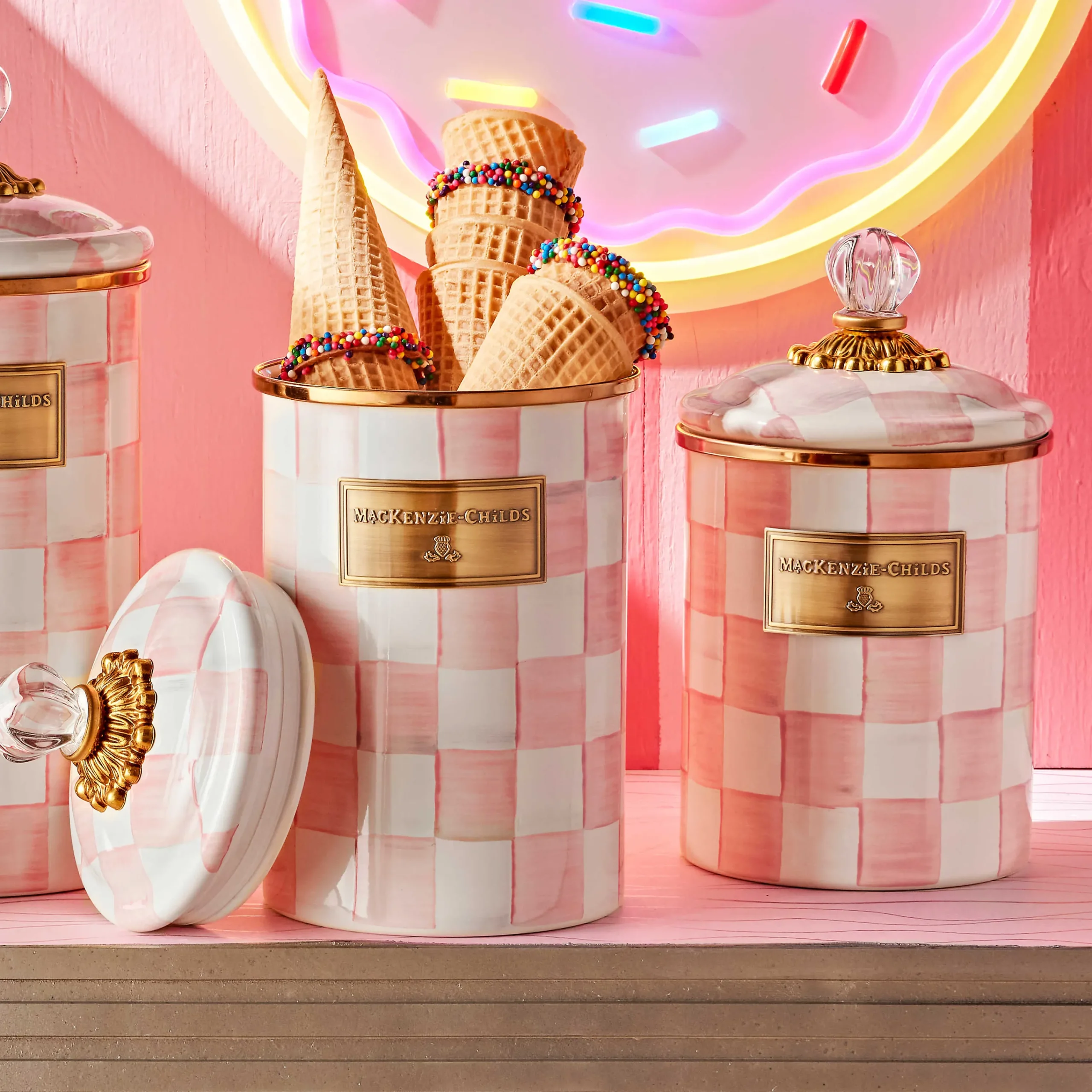 MacKenzie-Childs Rosy Check Small Canister| Spring|Room Accents