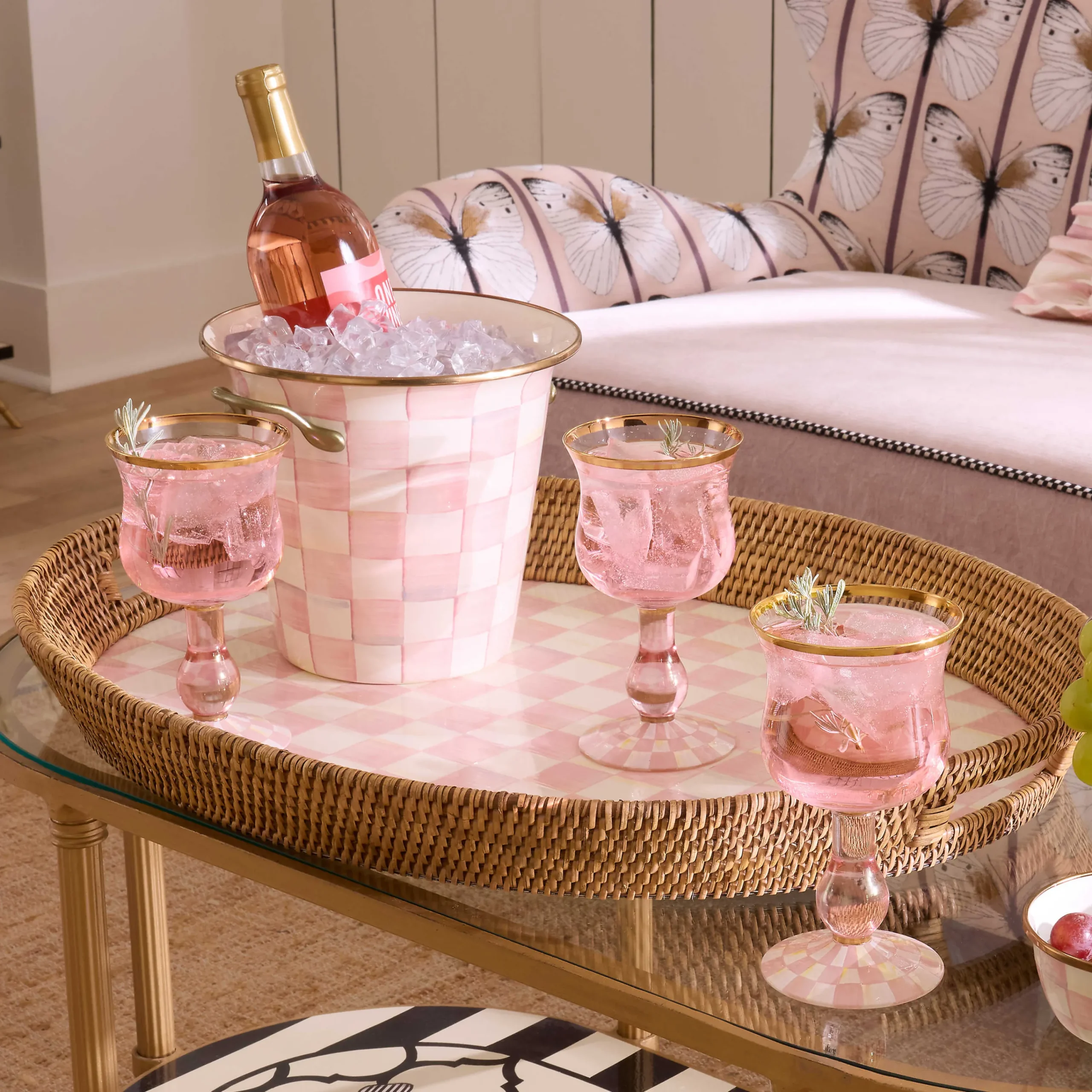 MacKenzie-Childs Rosy Check Wine Glass| Easter|Spring