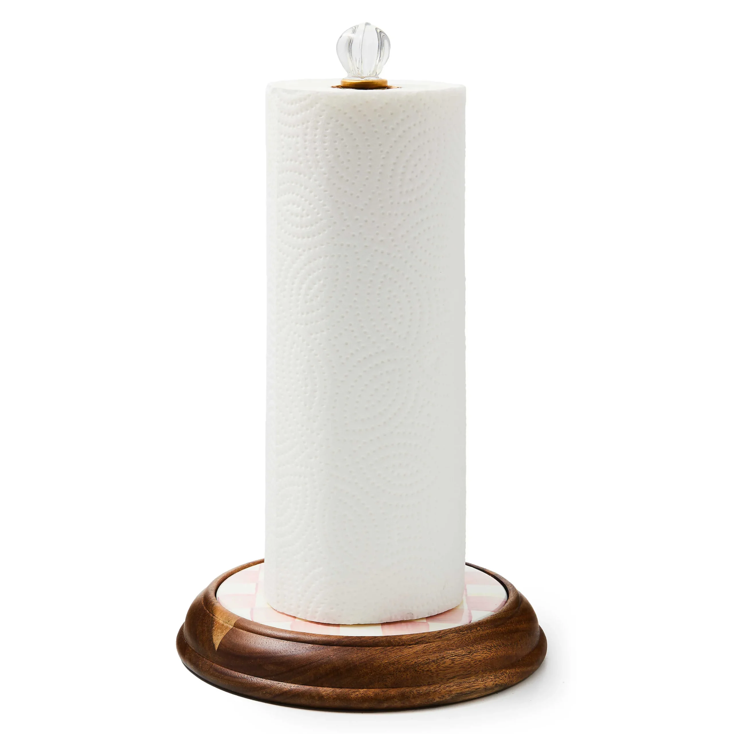 MacKenzie-Childs Rosy Check Wood Paper Towel Holder| Kitchen Storage & Organization