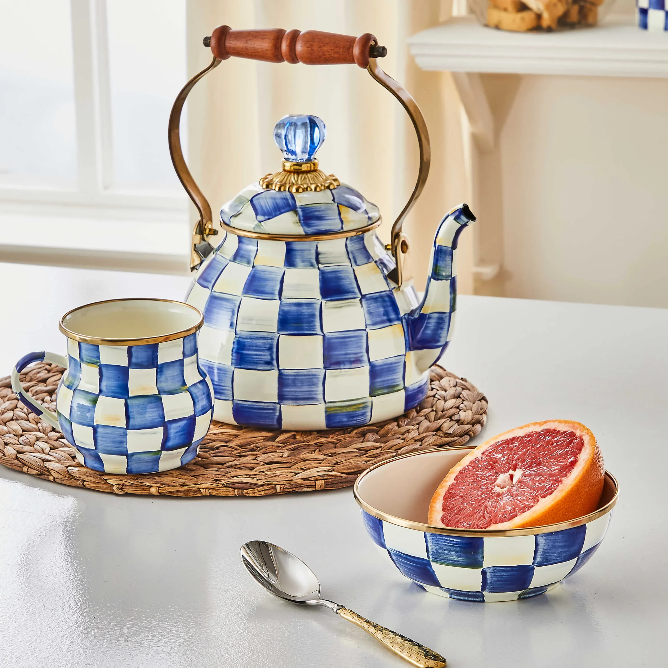 MacKenzie-Childs Royal Check 2 Quart Tea Kettle| The Coffee Shop|Tea Kettles