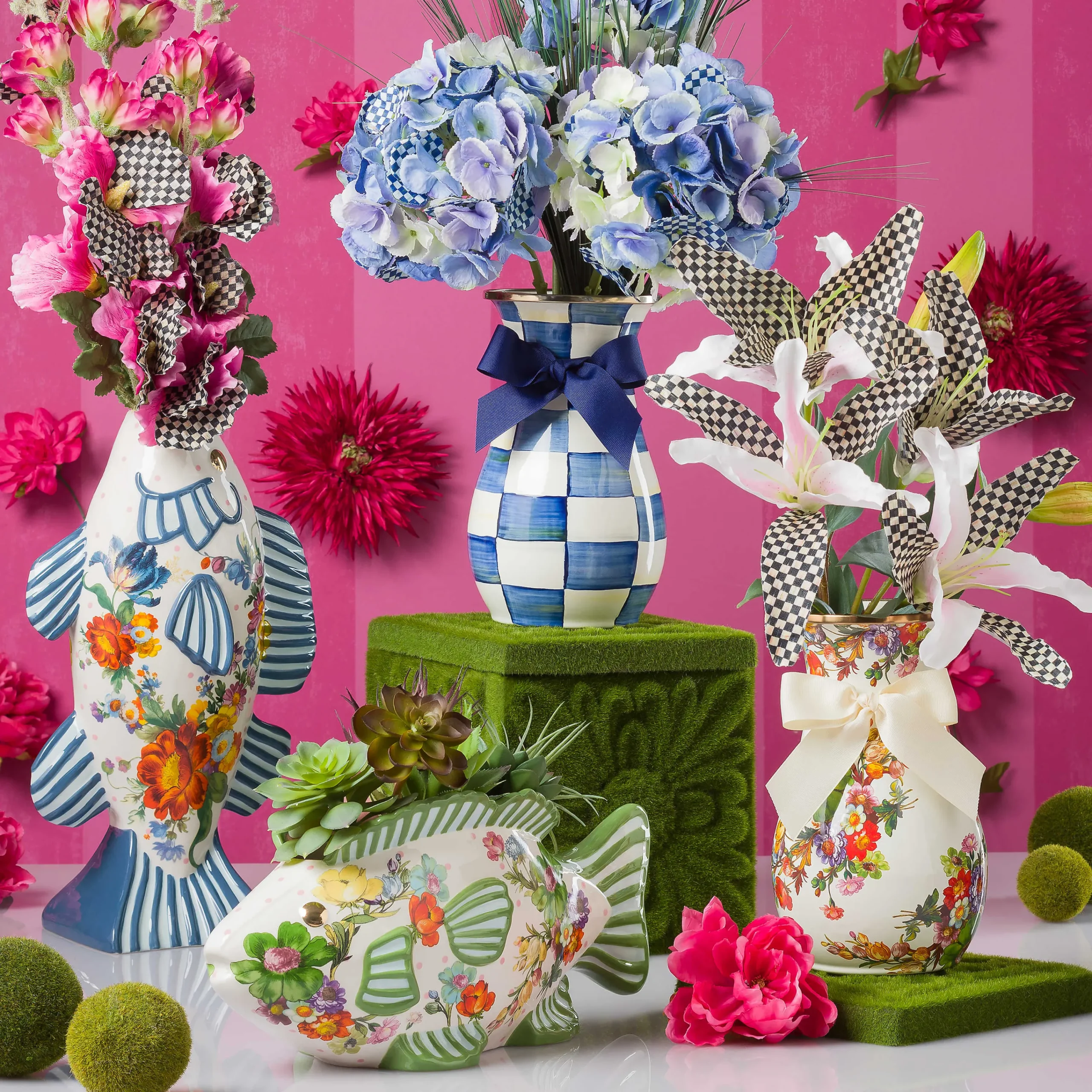 MacKenzie-Childs Royal Check Blue Hydrangea| Spring|Greenery & Florals