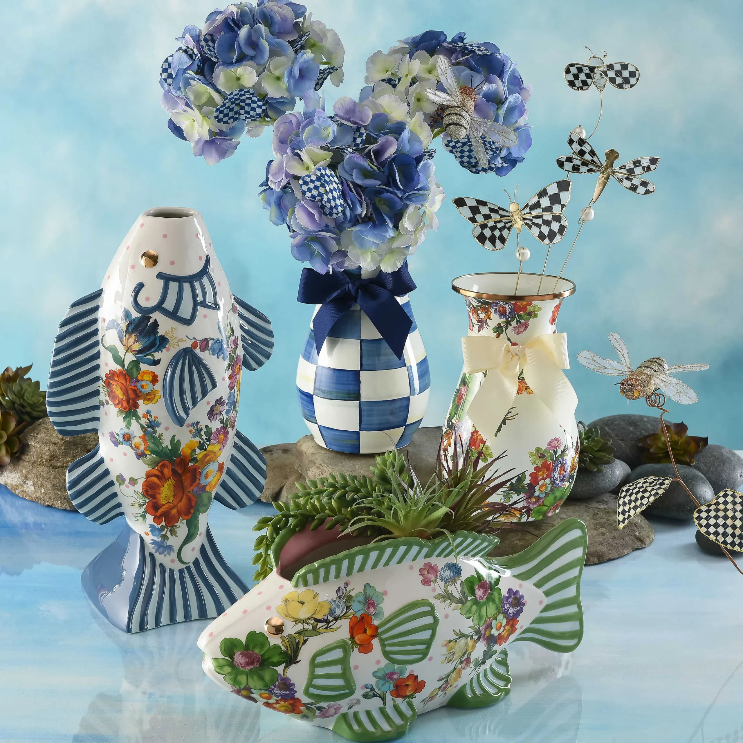 MacKenzie-Childs Royal Check Blue Hydrangea| Spring|Greenery & Florals