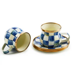 MacKenzie-Childs Royal Check Espresso Cup Saucer Set| The Coffee Shop|Drinkware