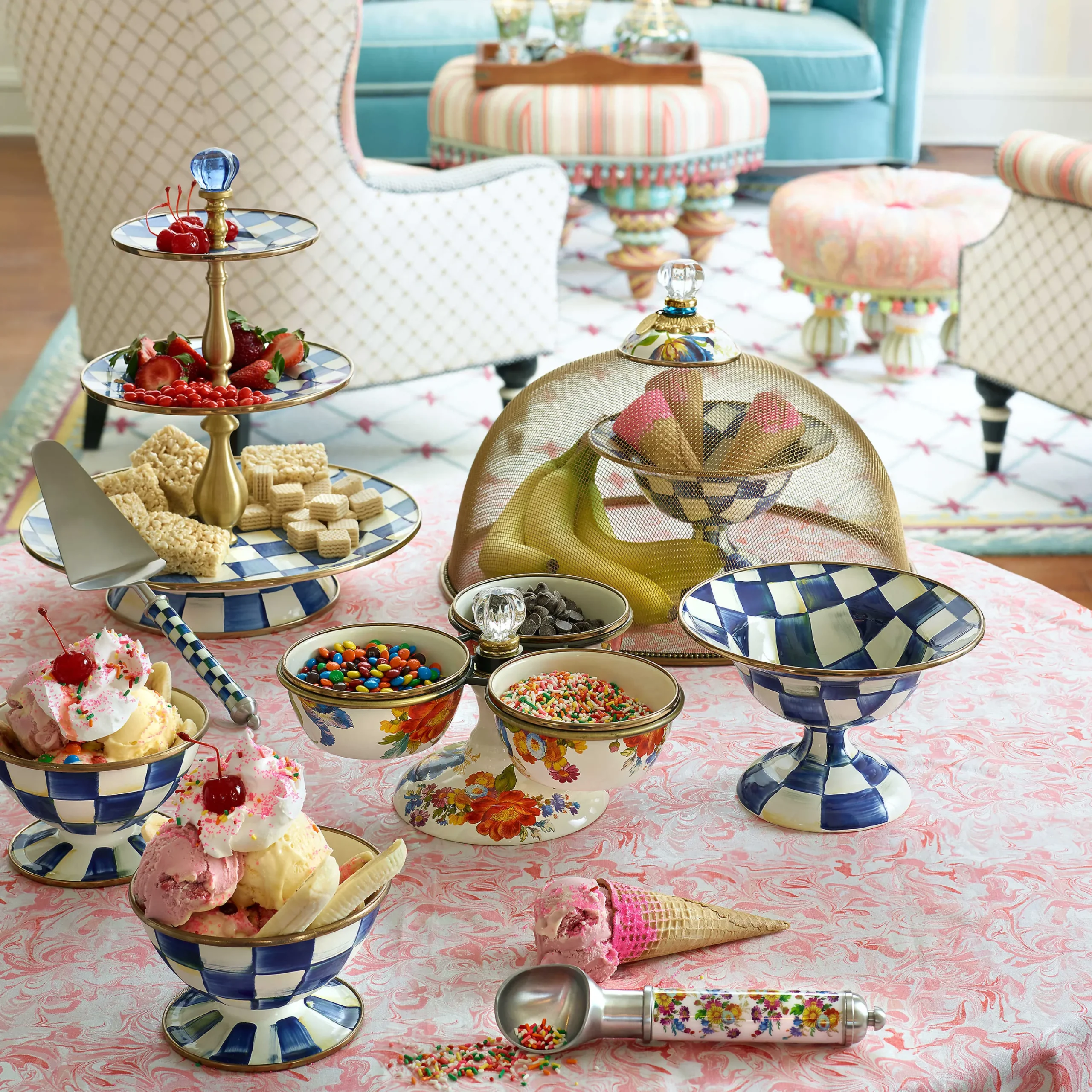 MacKenzie-Childs Royal Check Ice Cream Dish| Dinnerware & Flatware