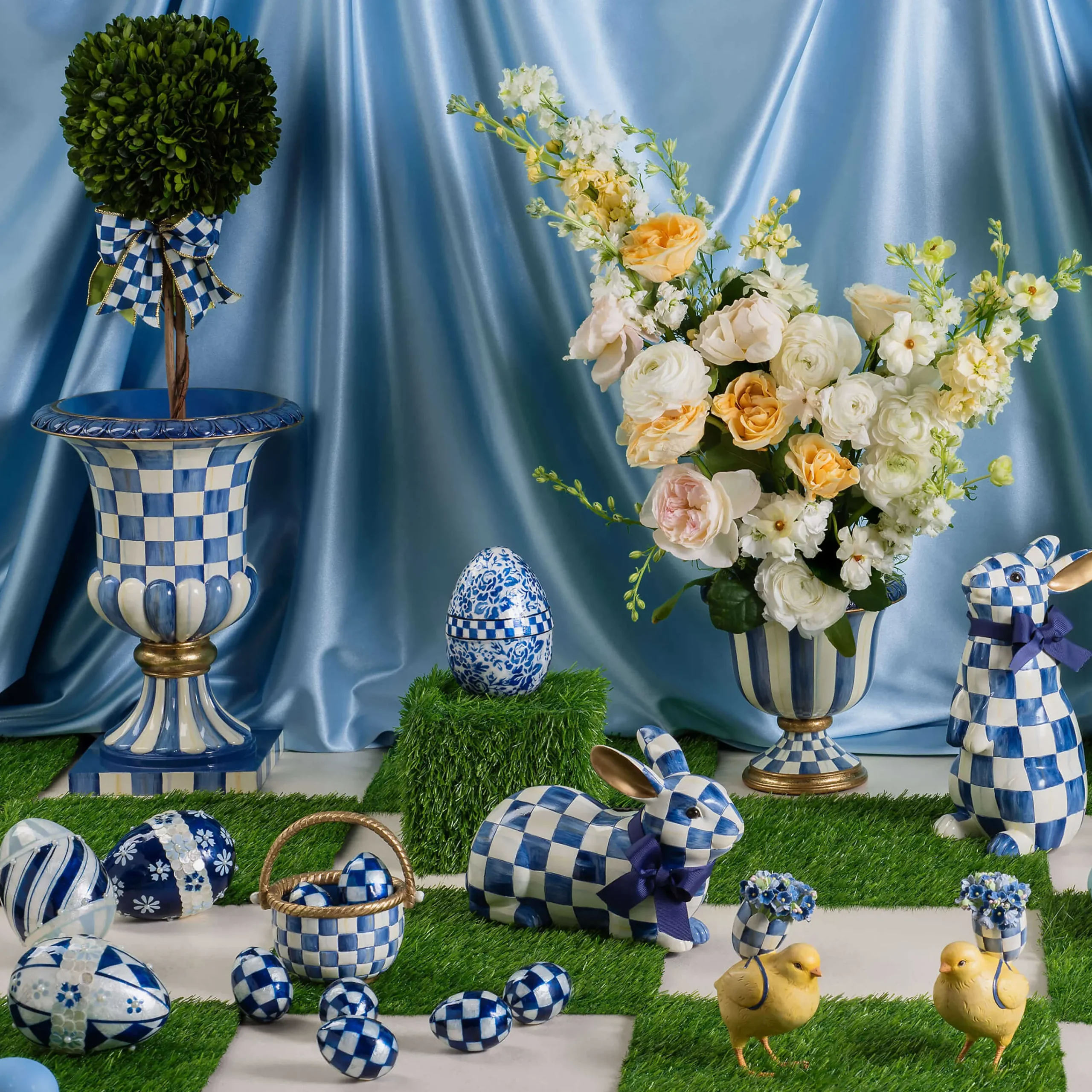 MacKenzie-Childs Royal Check Pedestal Tabletop Urn| Room Accents
