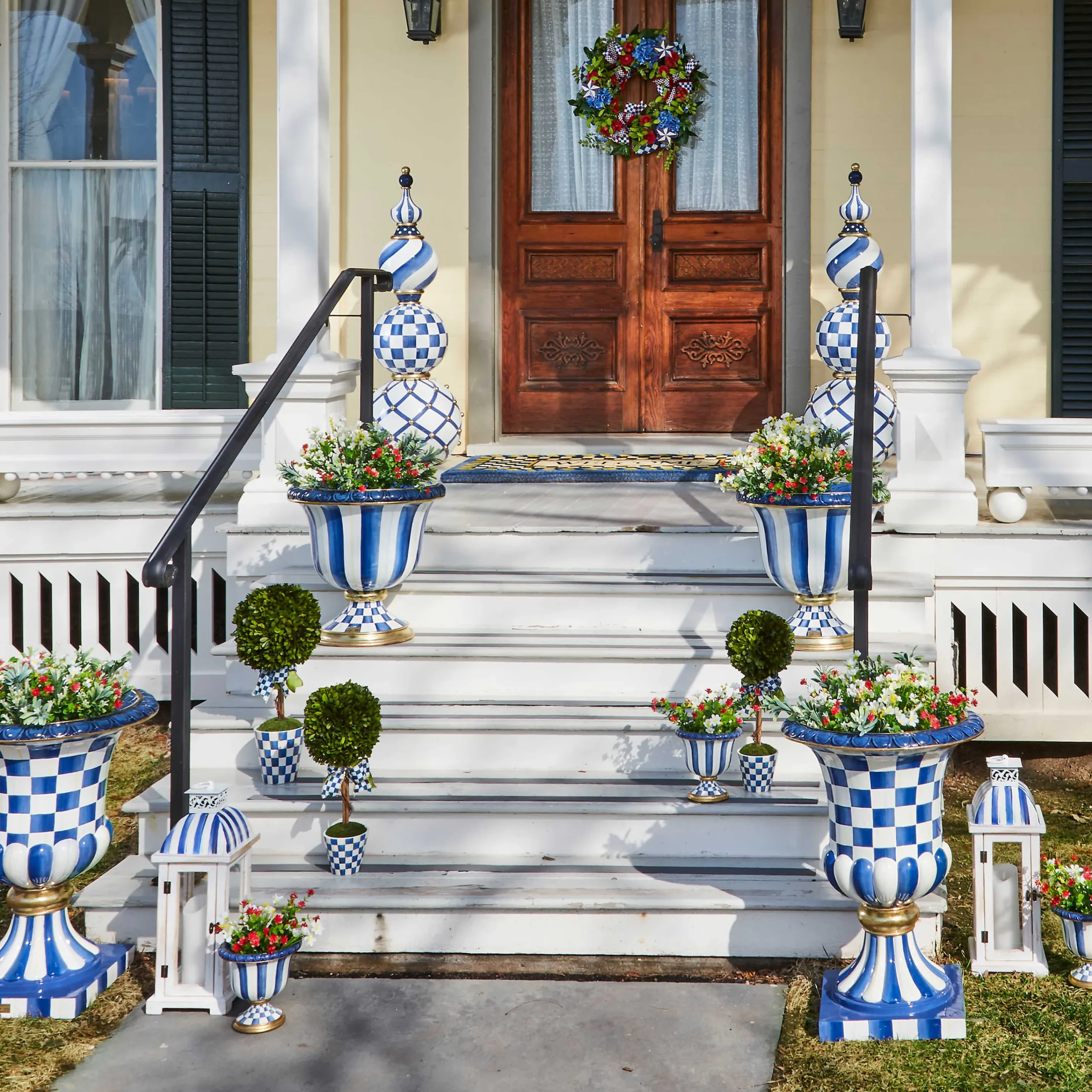 MacKenzie-Childs Royal Check Pedestal Urn| Spring|The Fall Shop