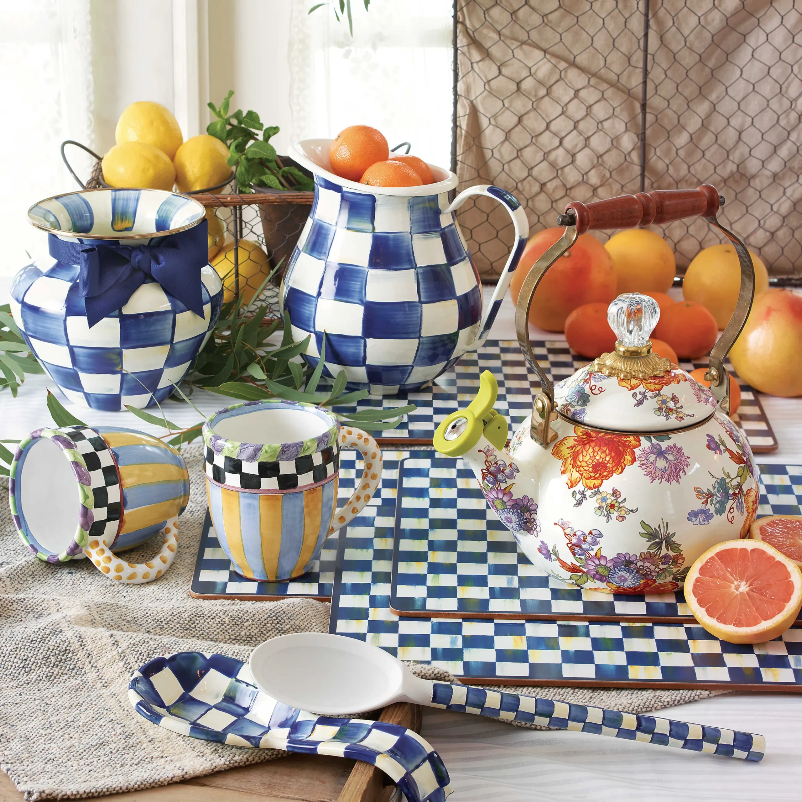 MacKenzie-Childs Royal Check Pitcher| Bar Entertaining|Serveware