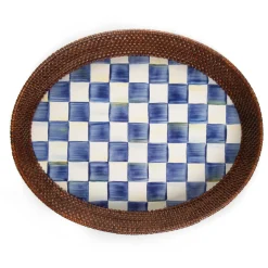 MacKenzie-Childs Royal Check Rattan  Enamel Large Serving Tray| Bar Entertaining|Serveware