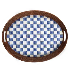 MacKenzie-Childs Royal Check Rattan  Enamel Party Serving Tray| Bar Entertaining|Serveware