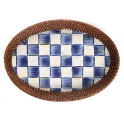MacKenzie-Childs Royal Check Rattan  Enamel Small Serving Tray| The Coffee Shop|Serveware