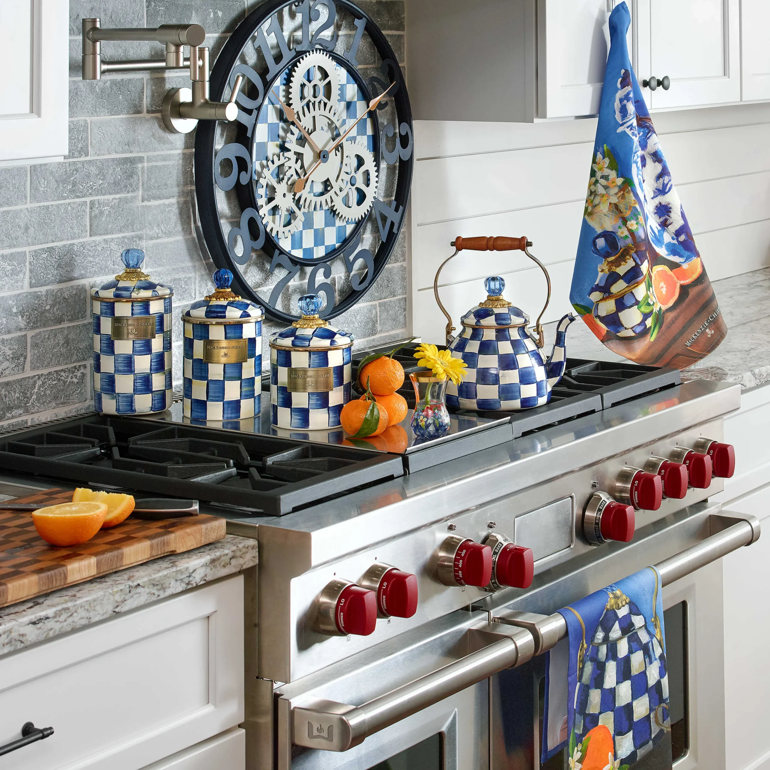 MacKenzie-Childs Royal Check Small Farmhouse Wall Clock| Room Accents