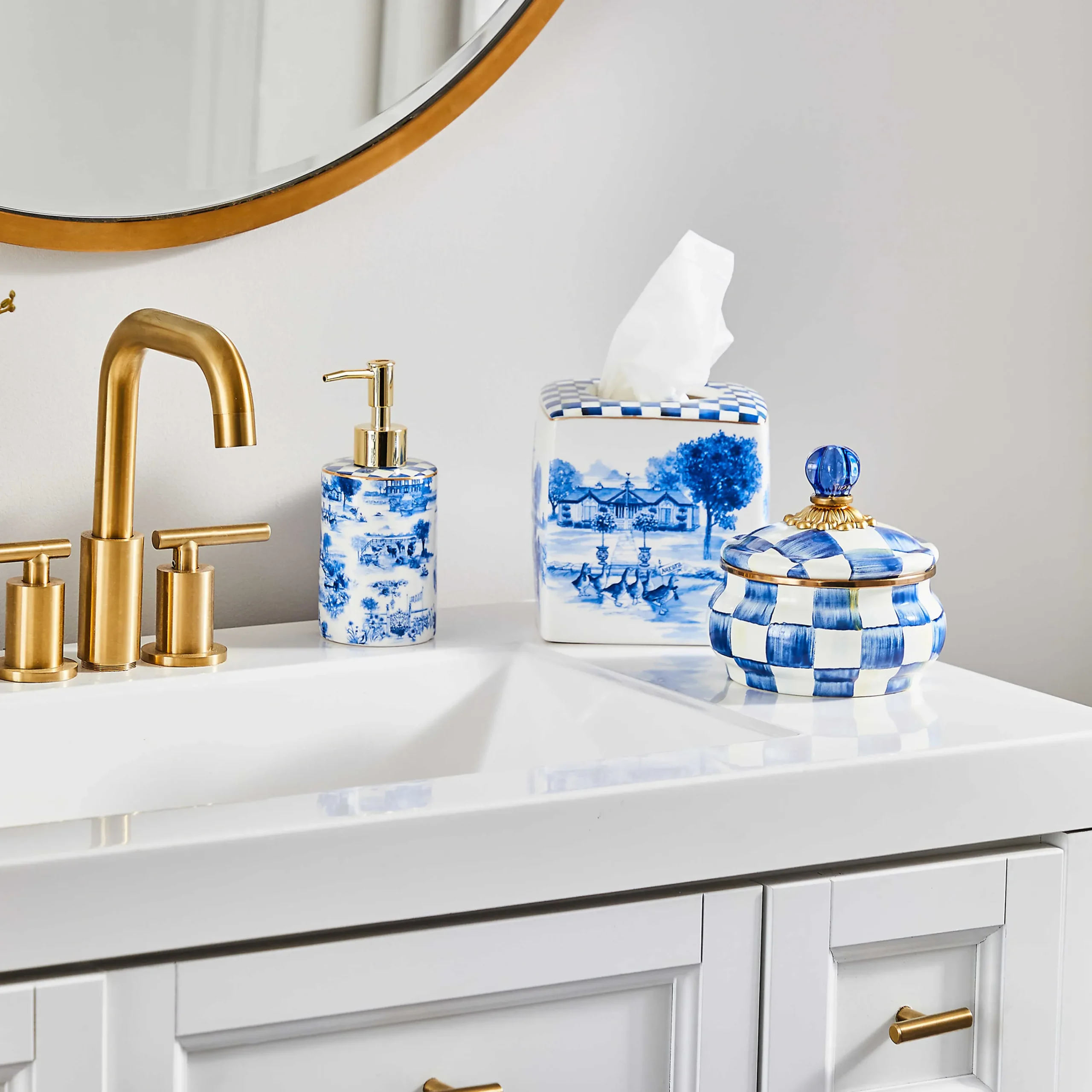 MacKenzie-Childs Royal Check Squashed Pot| Bath & Bath Accessories|Room Accents