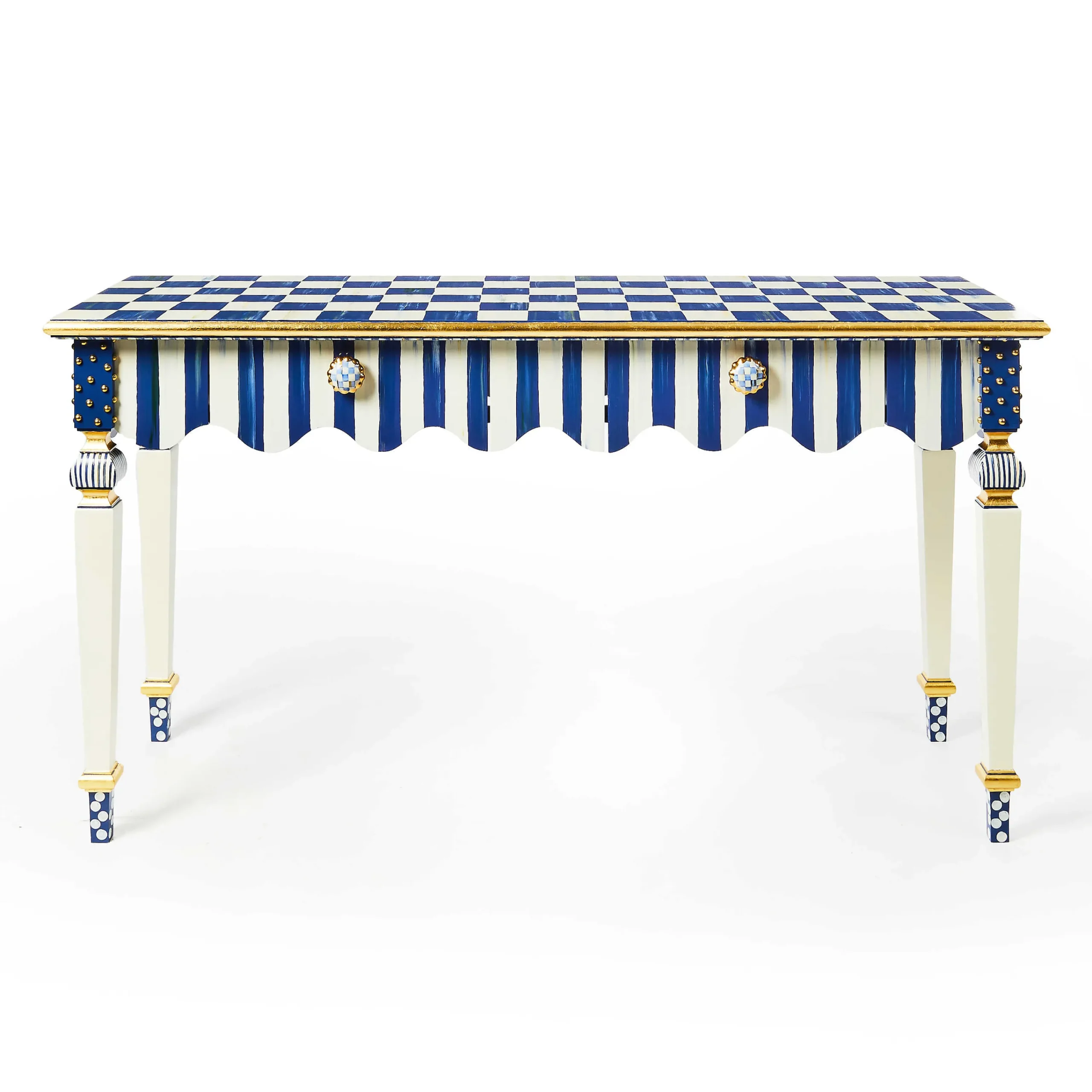 MacKenzie-Childs Royal Check Stripe Console Table| Storage Furniture|Living Room