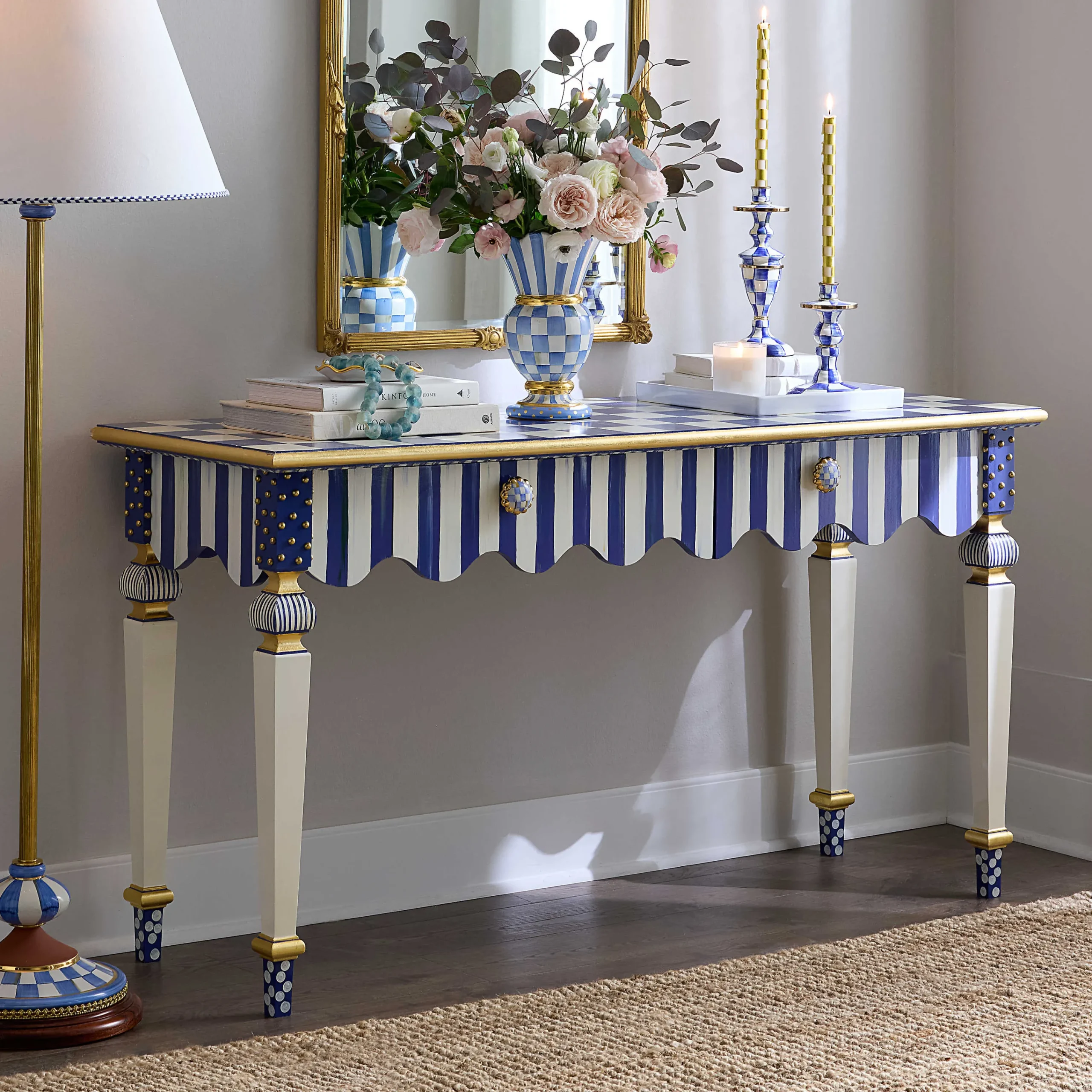 MacKenzie-Childs Royal Check Stripe Console Table| Storage Furniture|Living Room