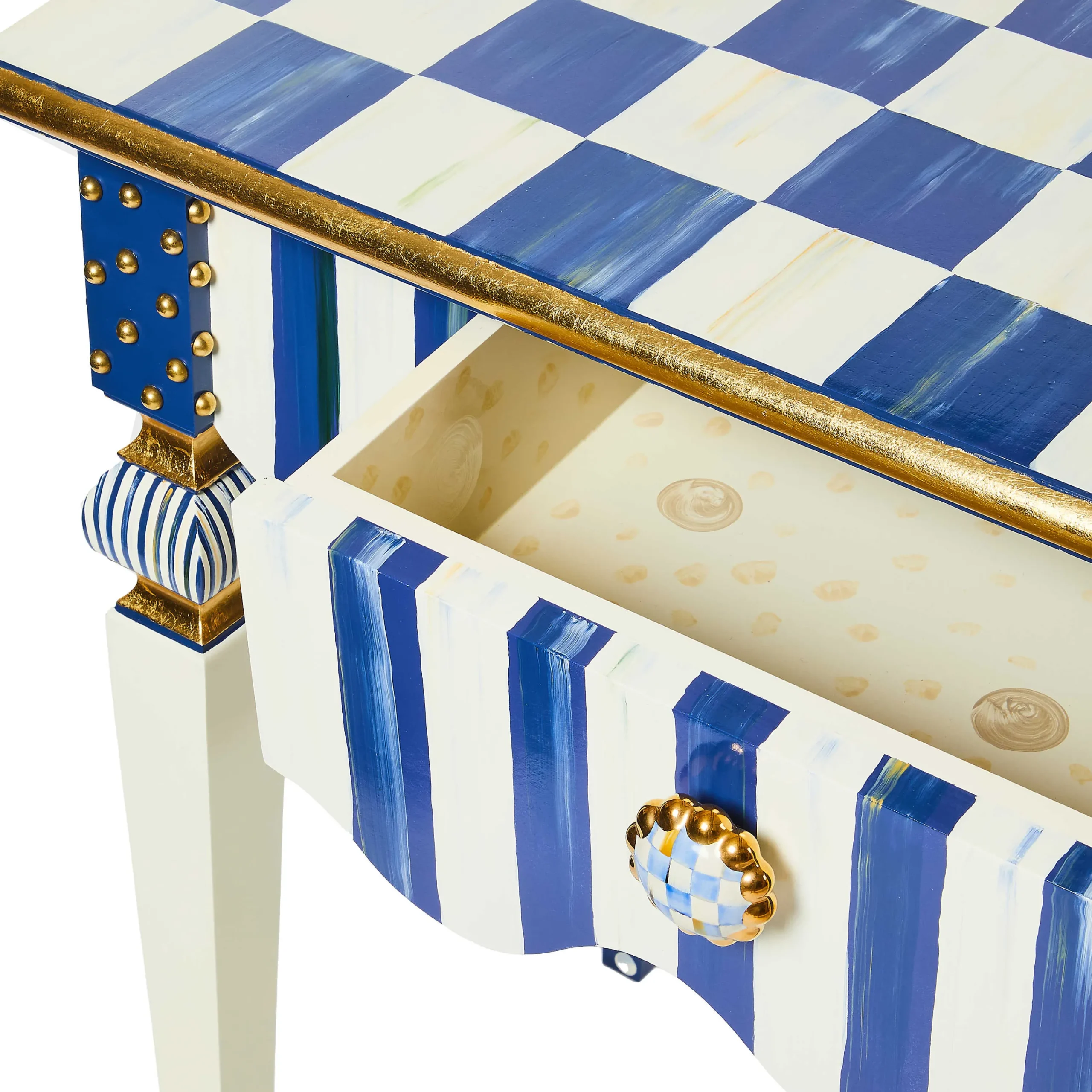 MacKenzie-Childs Royal Check Stripe Console Table| Storage Furniture|Living Room