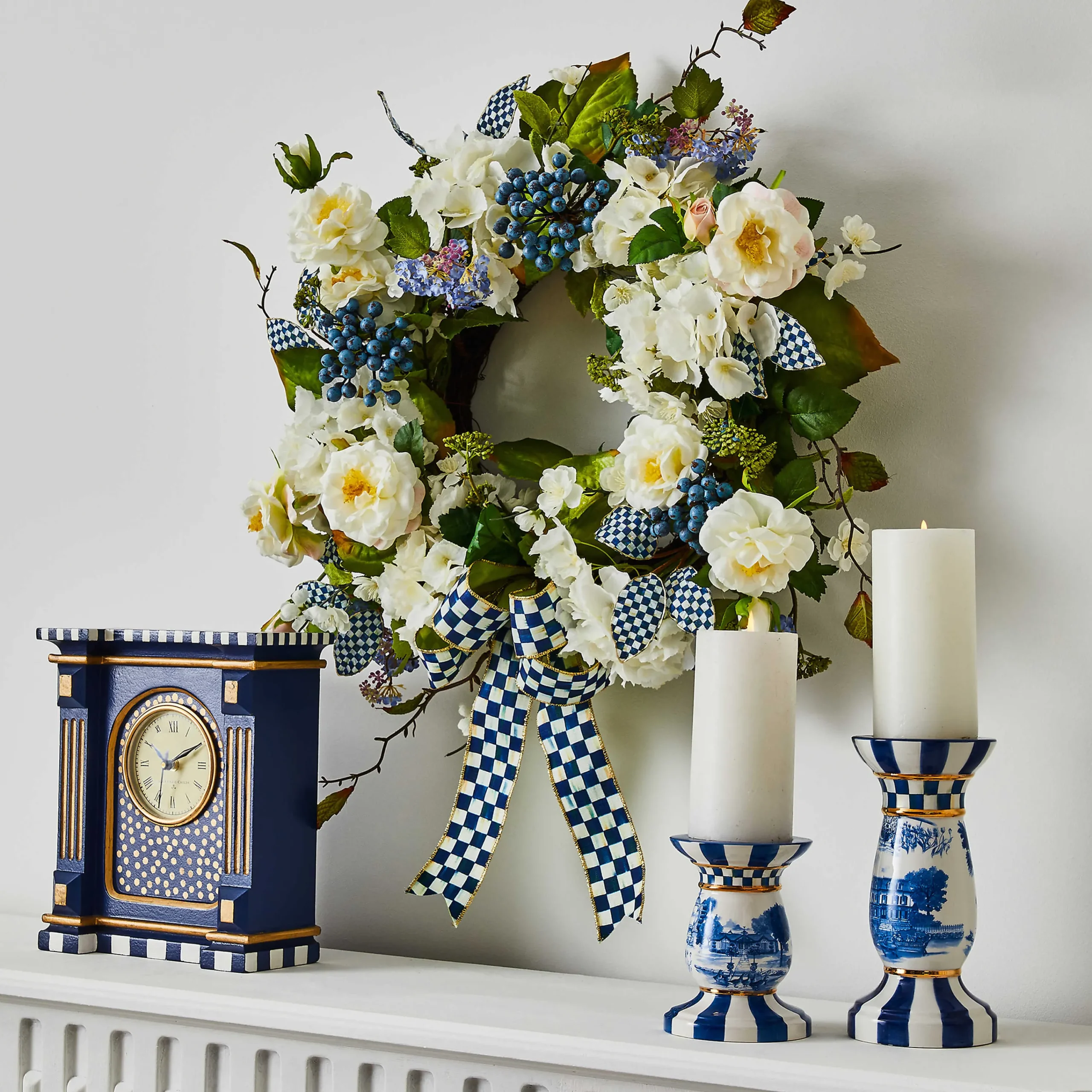 MacKenzie-Childs Royal Toile Short Pillar Candle Holder| Room Accents|Table Accessories