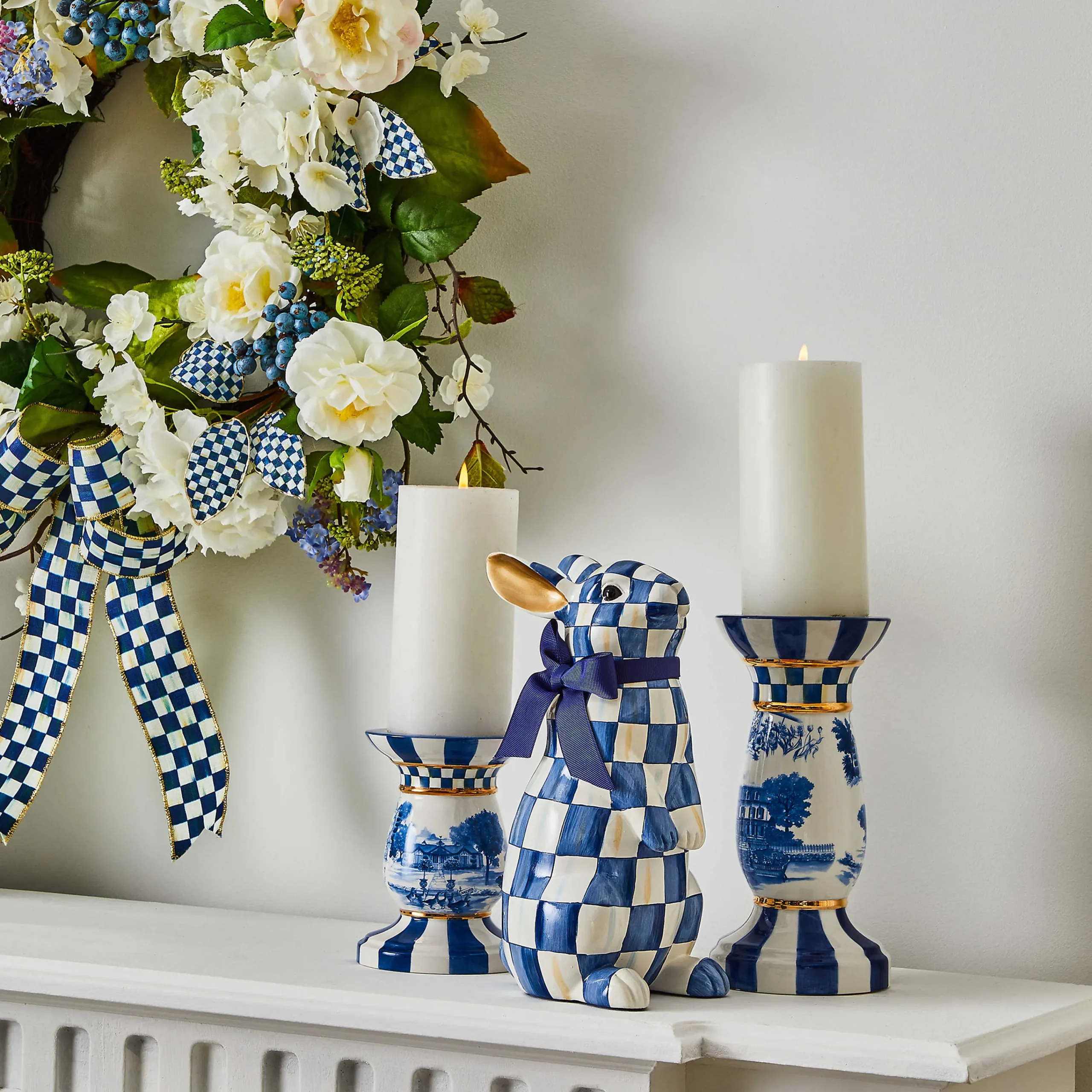 MacKenzie-Childs Royal Toile Short Pillar Candle Holder| Room Accents|Table Accessories