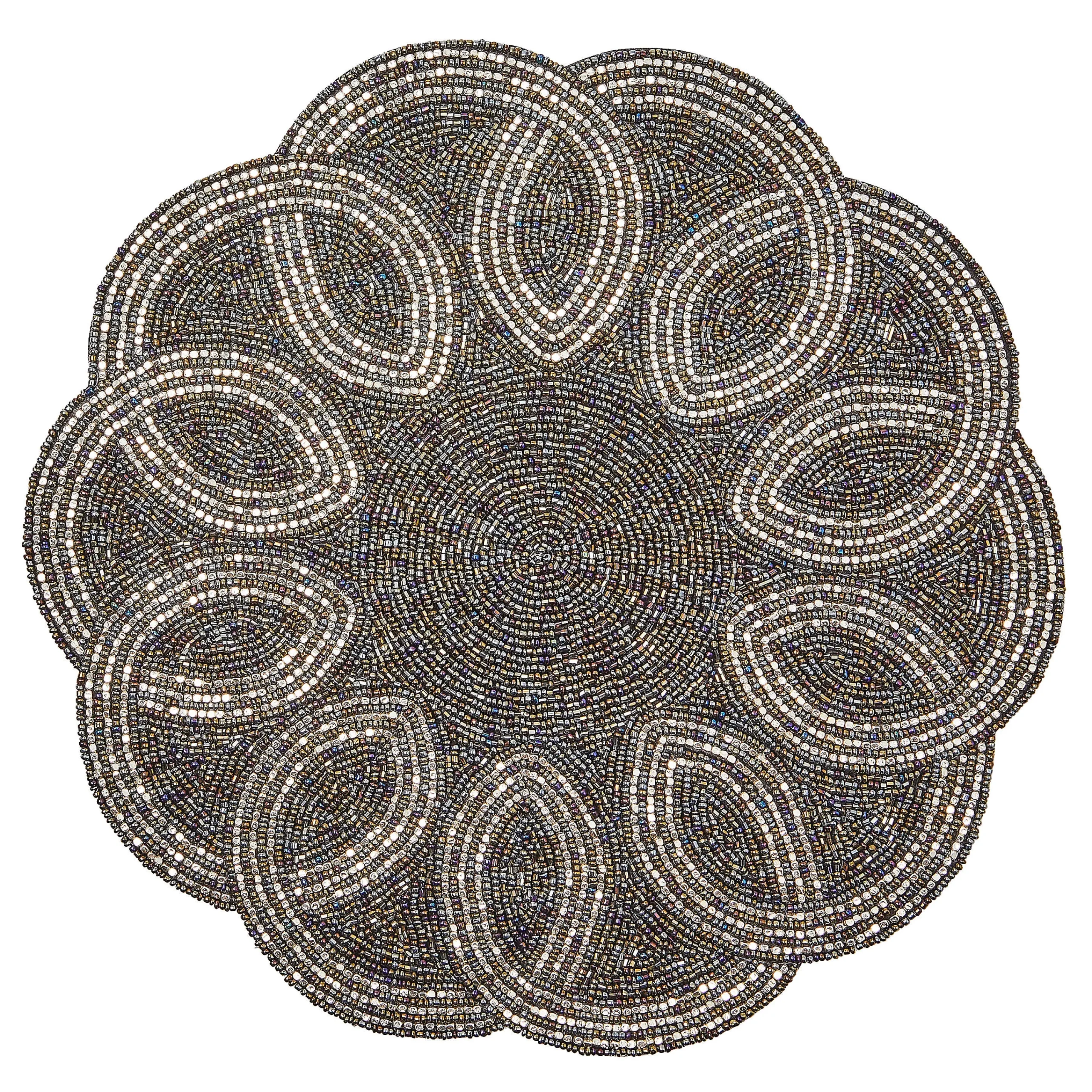 MacKenzie-Childs Scalloped Black Silver Beaded Placemat| Table Accessories