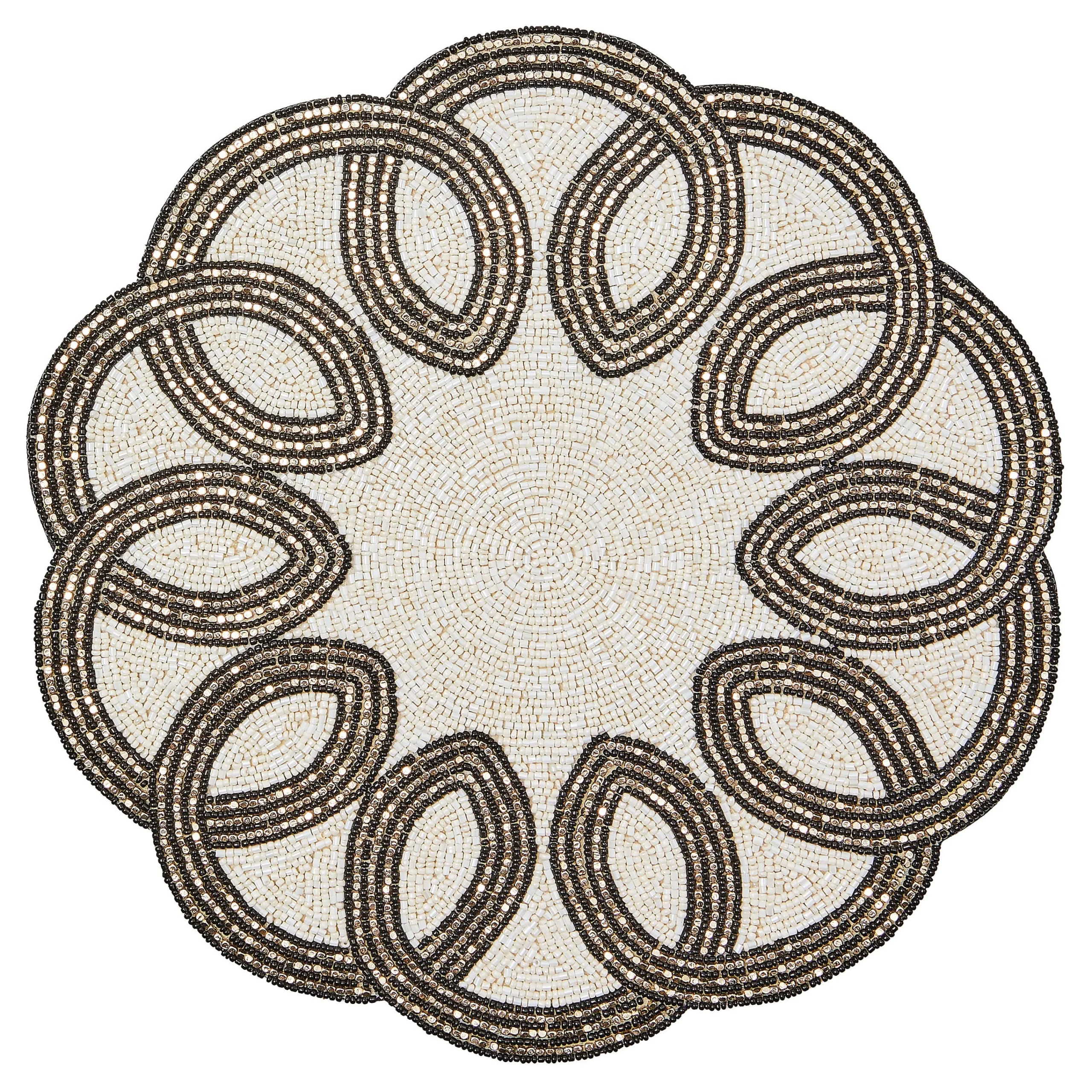 MacKenzie-Childs Scalloped Black White Beaded Placemat| Fall Entertaining|Table Accessories