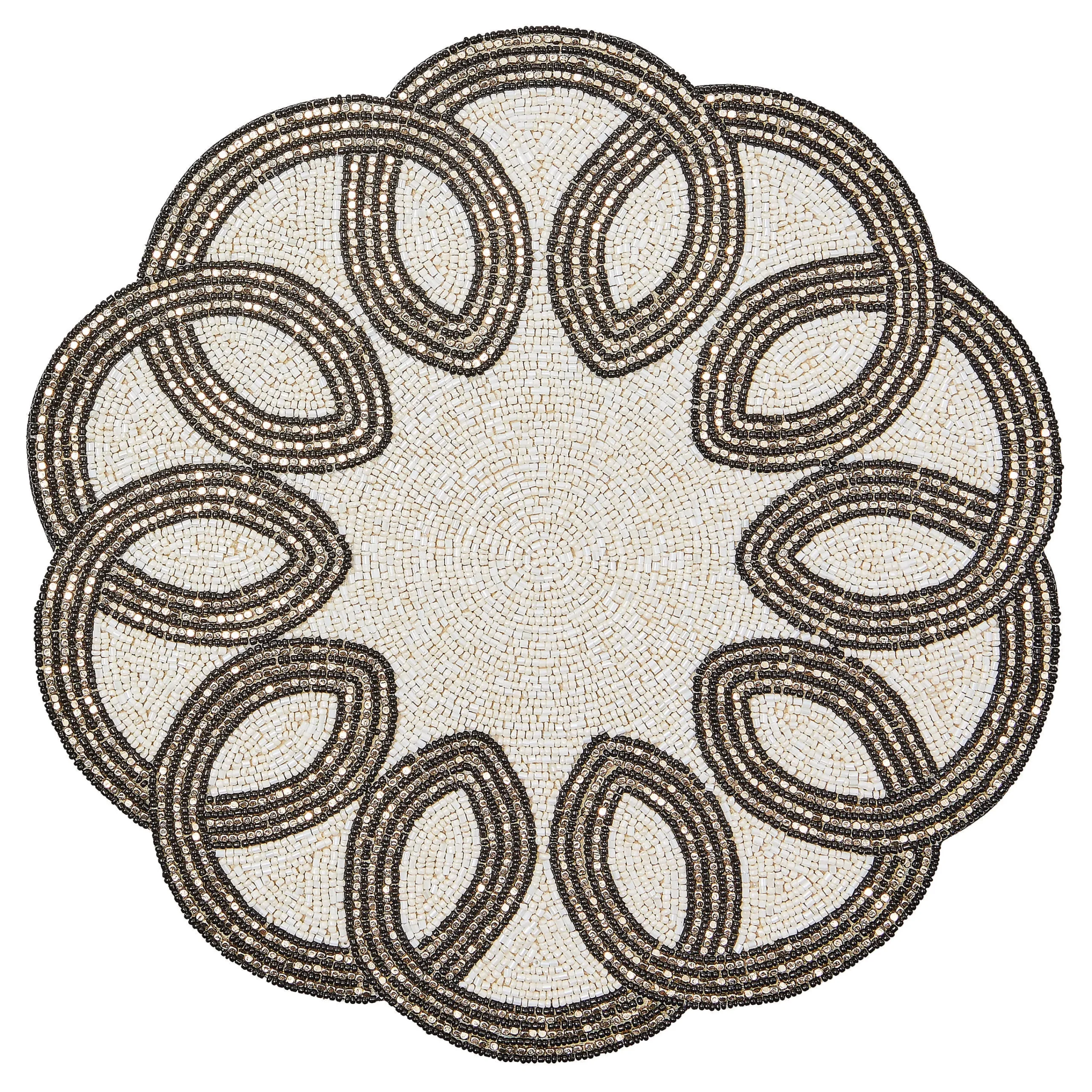 MacKenzie-Childs Scalloped Black White Beaded Placemat| Fall Entertaining|Table Accessories