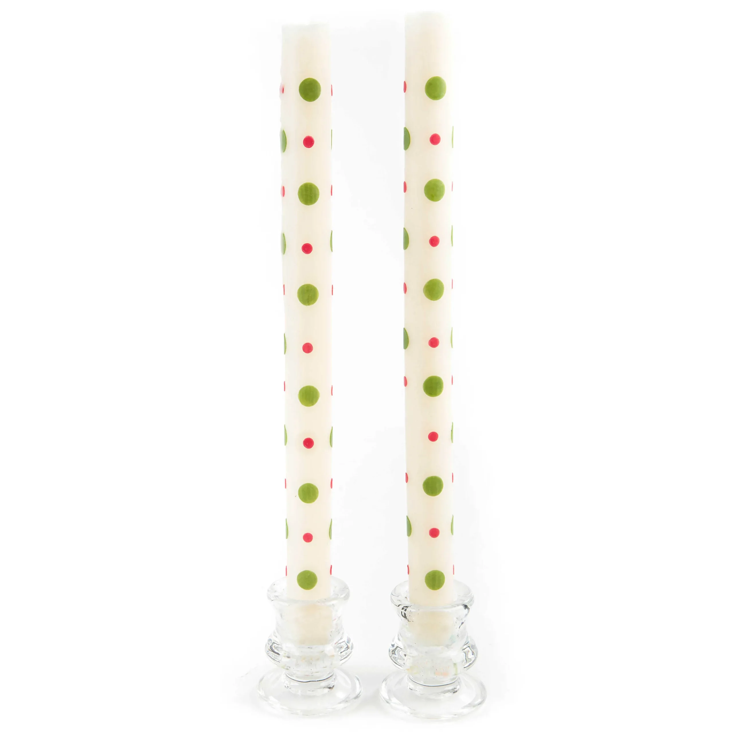 MacKenzie-Childs Small Large Dots Dinner Candles - Red Green - Set of 2| Holiday|Candles & Fragrances
