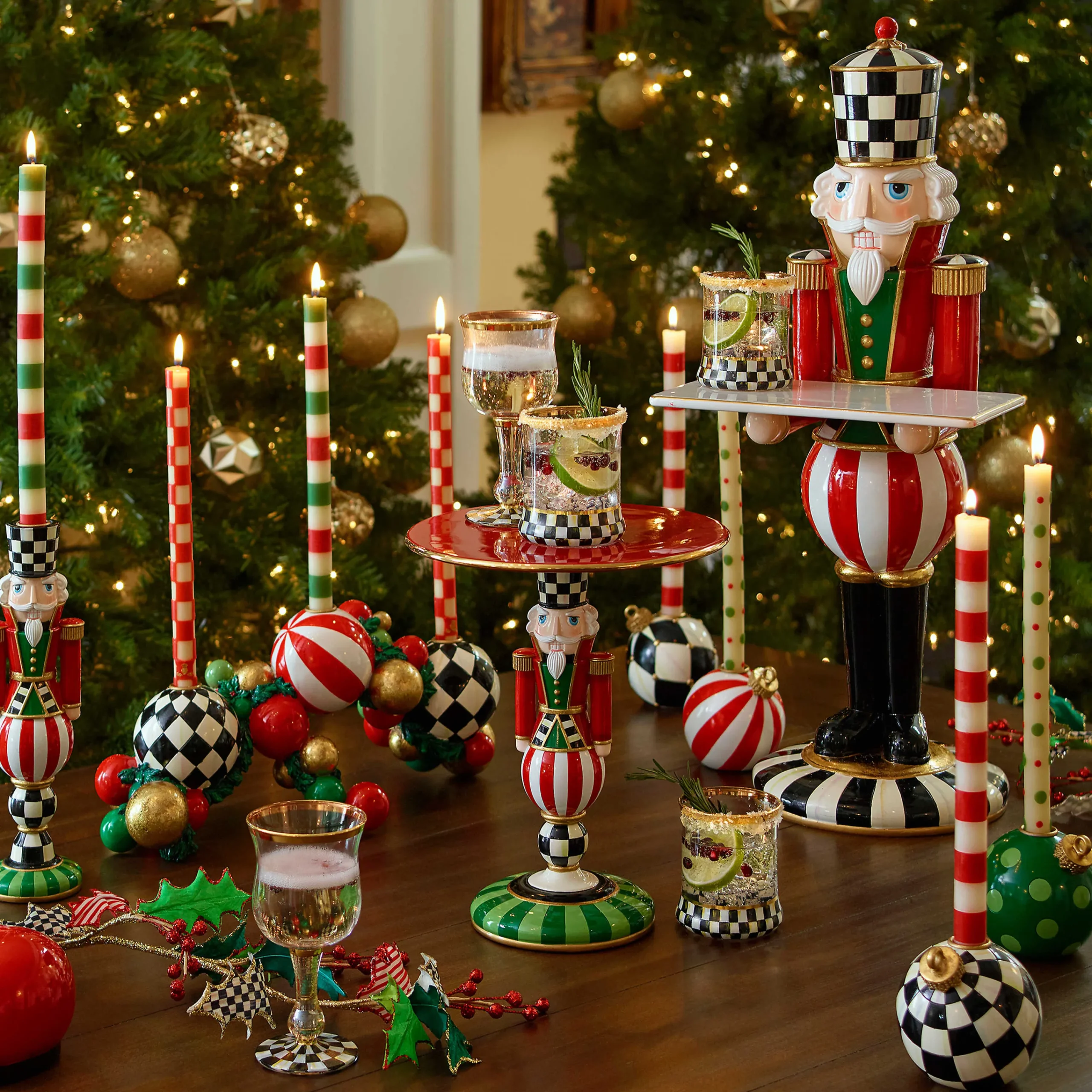 MacKenzie-Childs Small Large Dots Dinner Candles - Red Green - Set of 2| Holiday|Candles & Fragrances