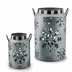 MacKenzie-Childs Snowflake Small Galvanized Metal Lantern| Outdoor
