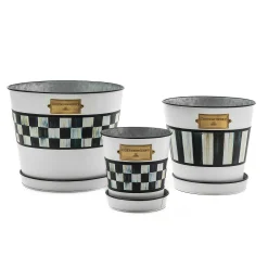 MacKenzie-Childs Spectator Pots  Saucers, Set of 3| Spring|Greenery & Florals